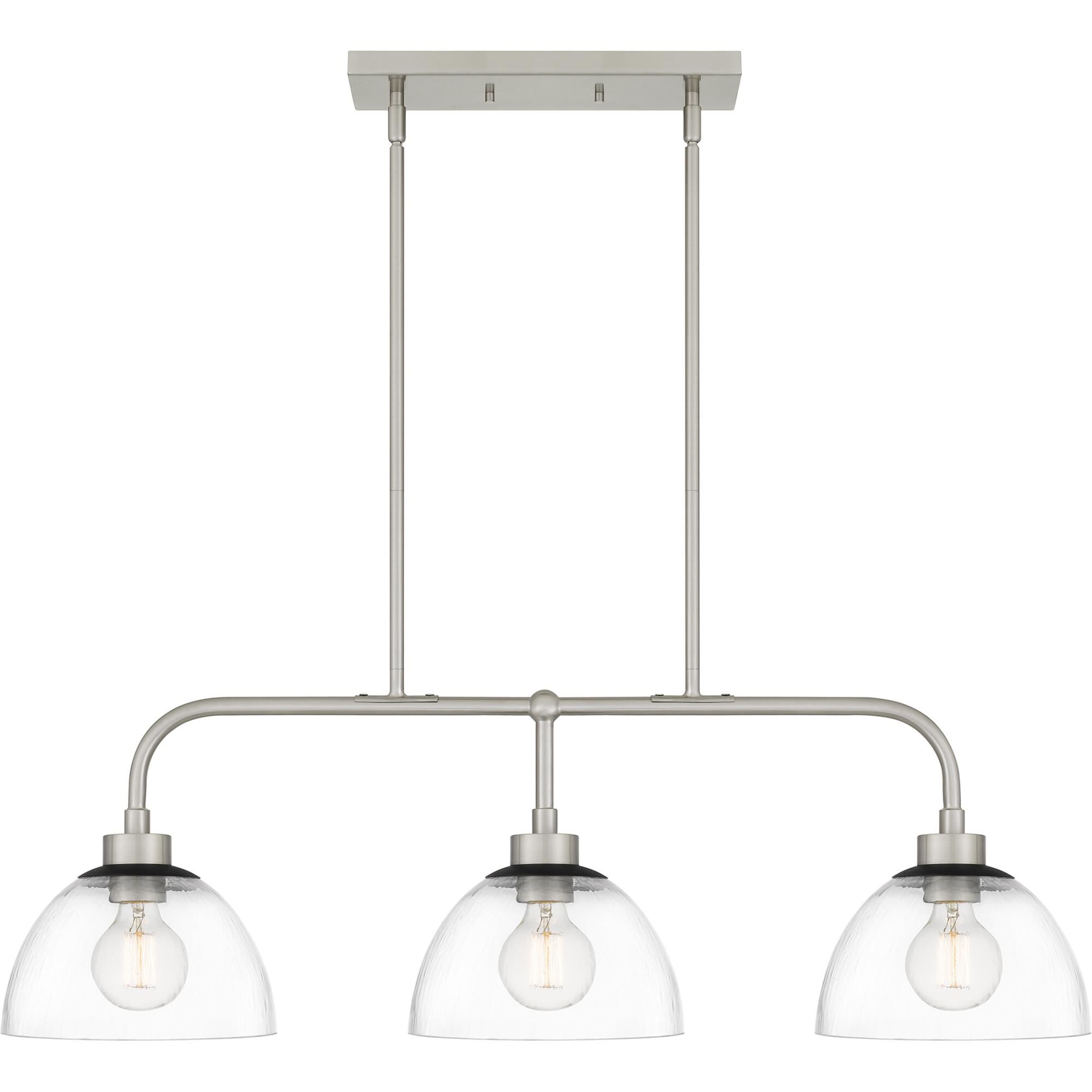 Shown in Brushed Nickel finish and Clear Rain Glass shade