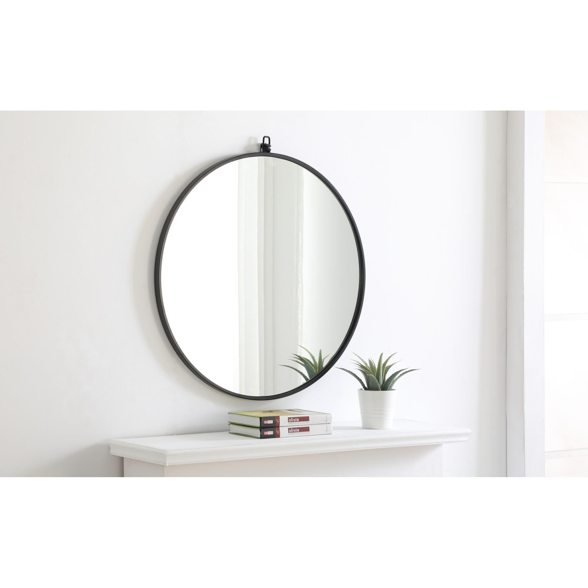 Shown in Black finish and Clear Mirror Beveled glass