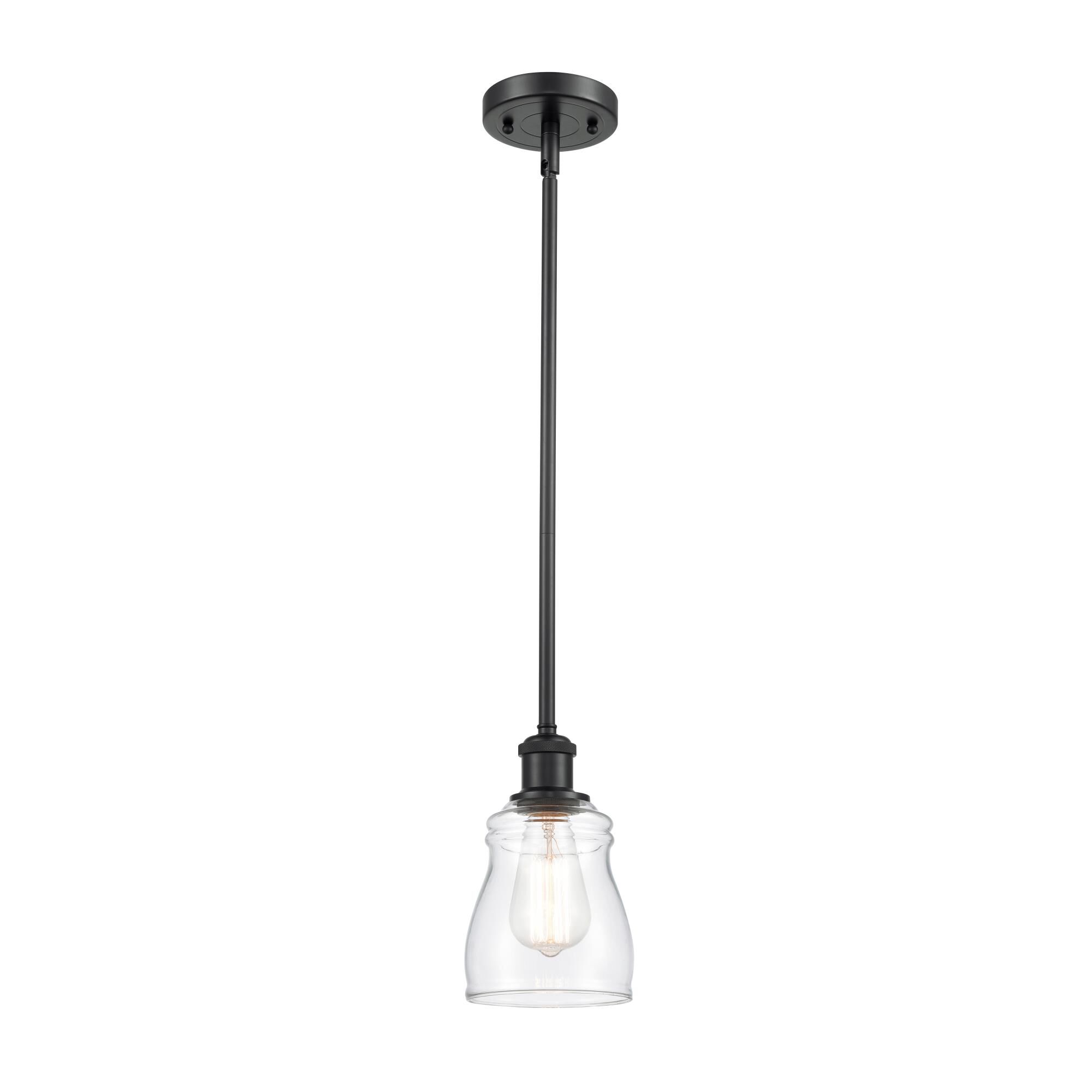 Shown in Matte Black finish and Transparent Clear Ellery glass and Bulb Tint - Amber accent