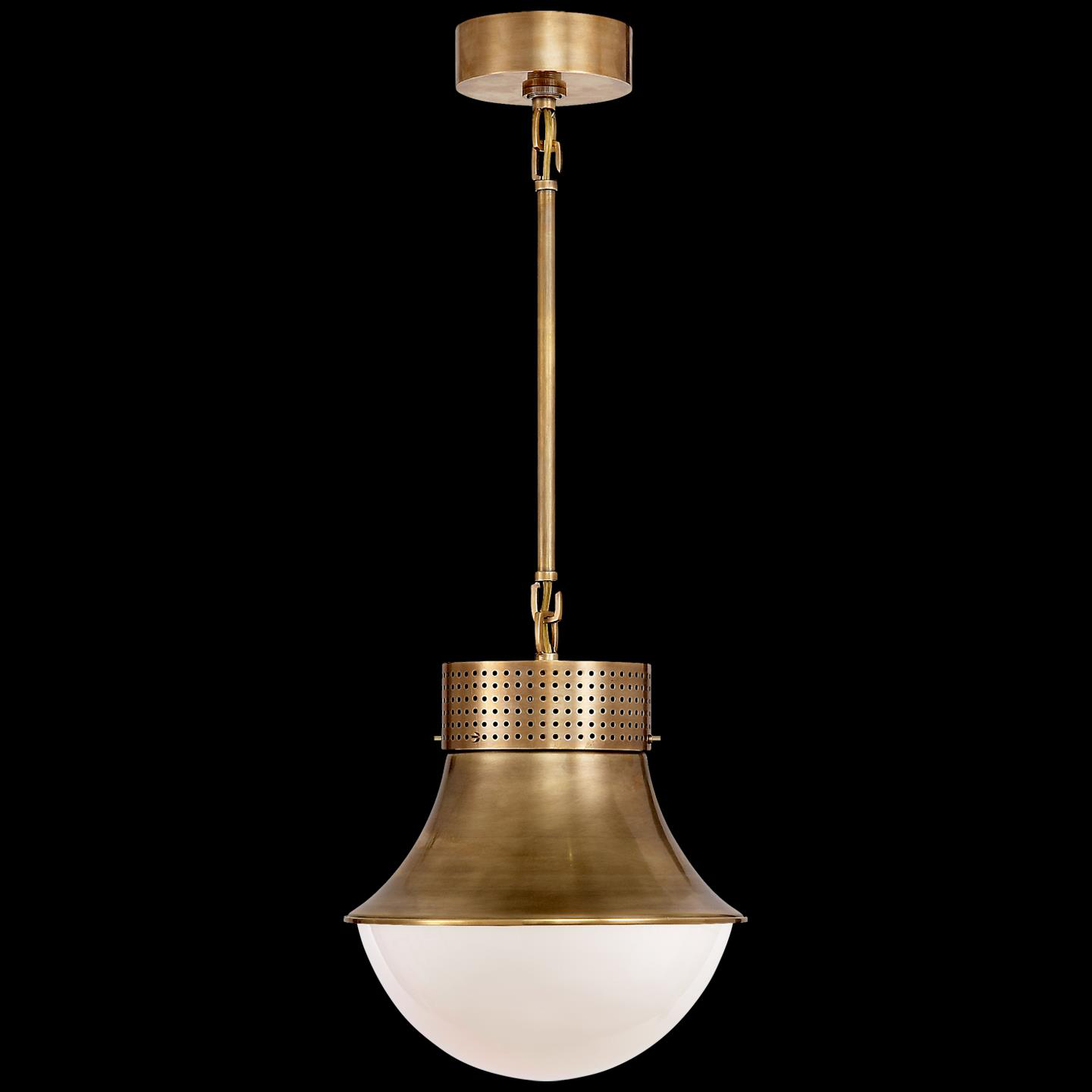 Shown in Antique-Burnished Brass finish and White glass