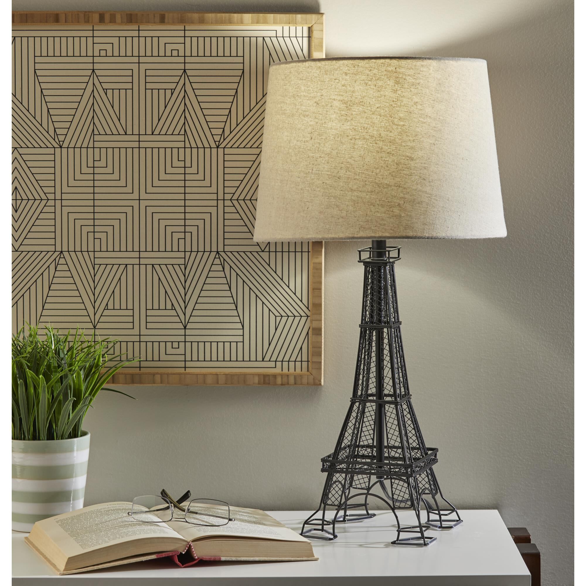 Shown in Black finish and White Fabric shade