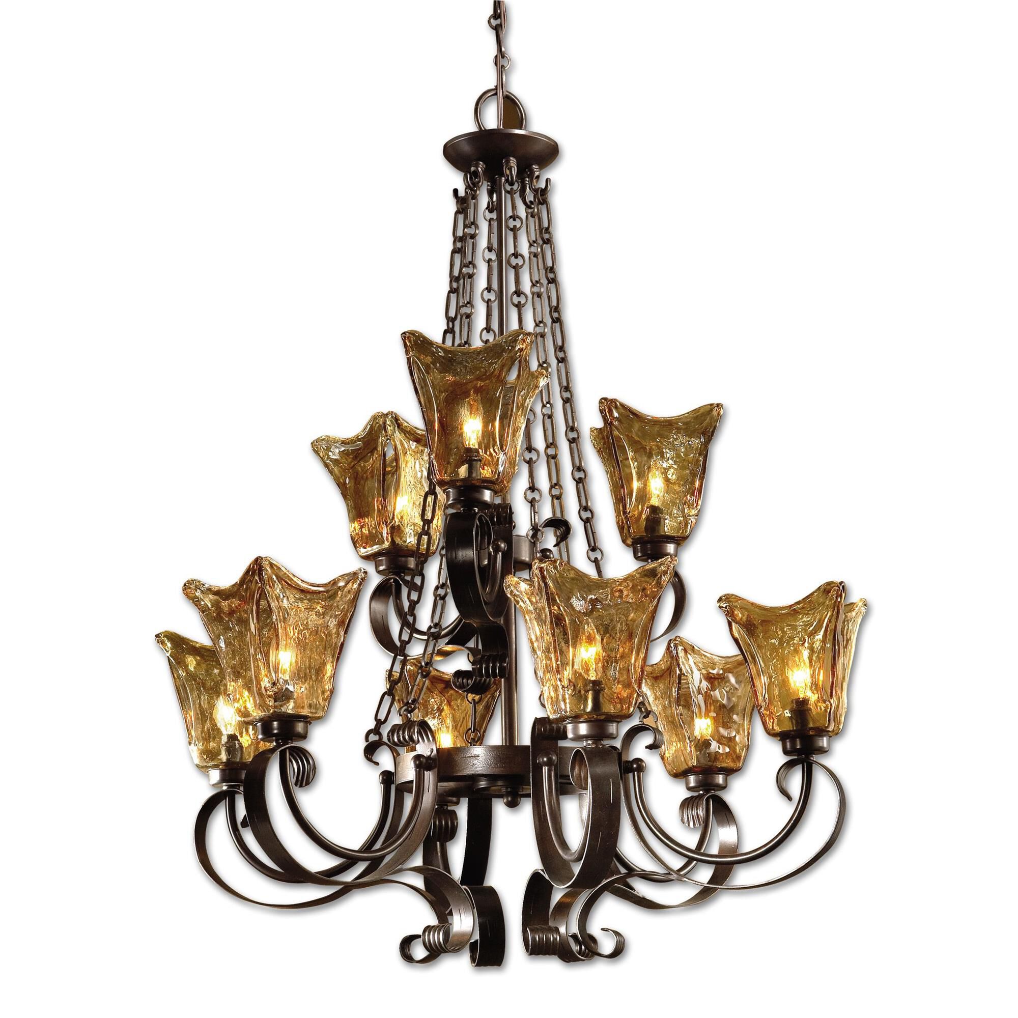 Shown in Oil Rubbed Bronze finish and Toffee Art glass