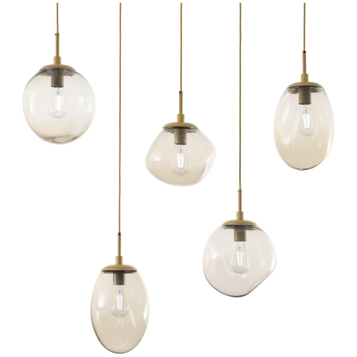 Shown in Gilded Brass finish and Blown Amber glass