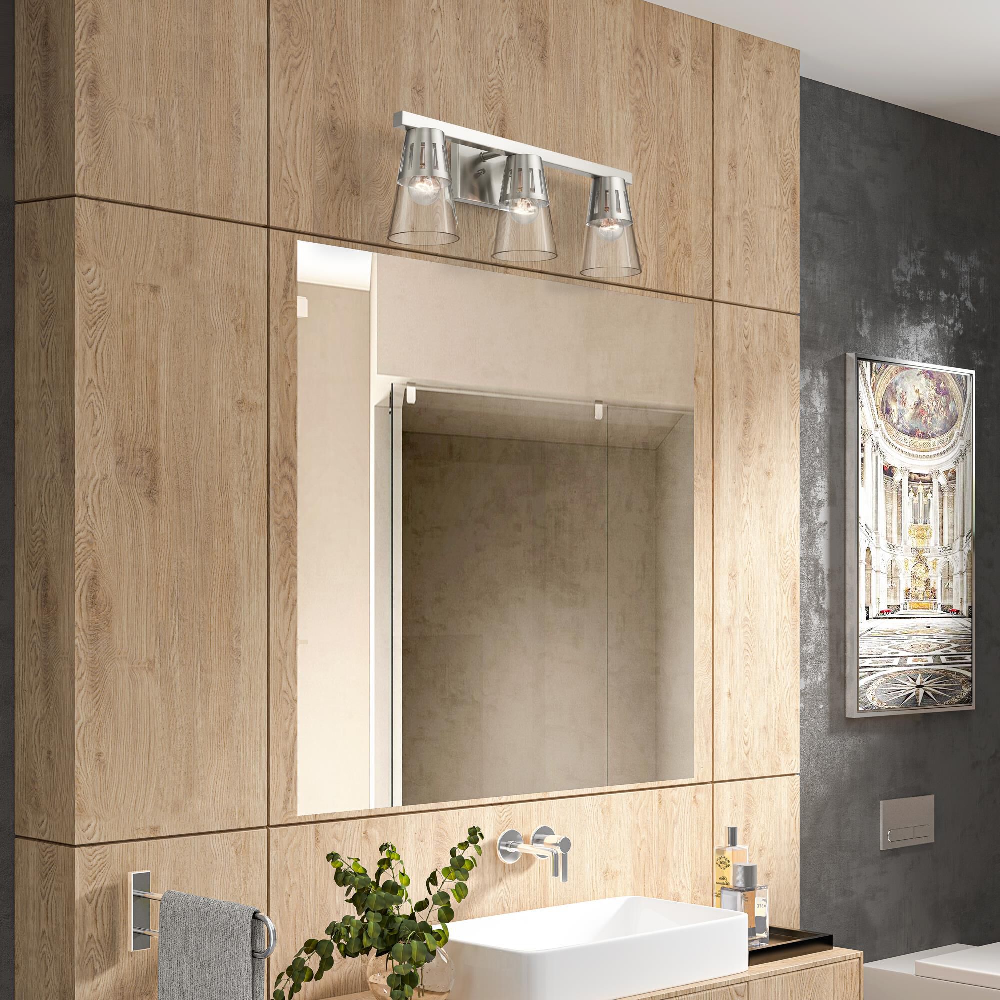 Shown in Brushed Nickel finish and Hand Blown Clear glass