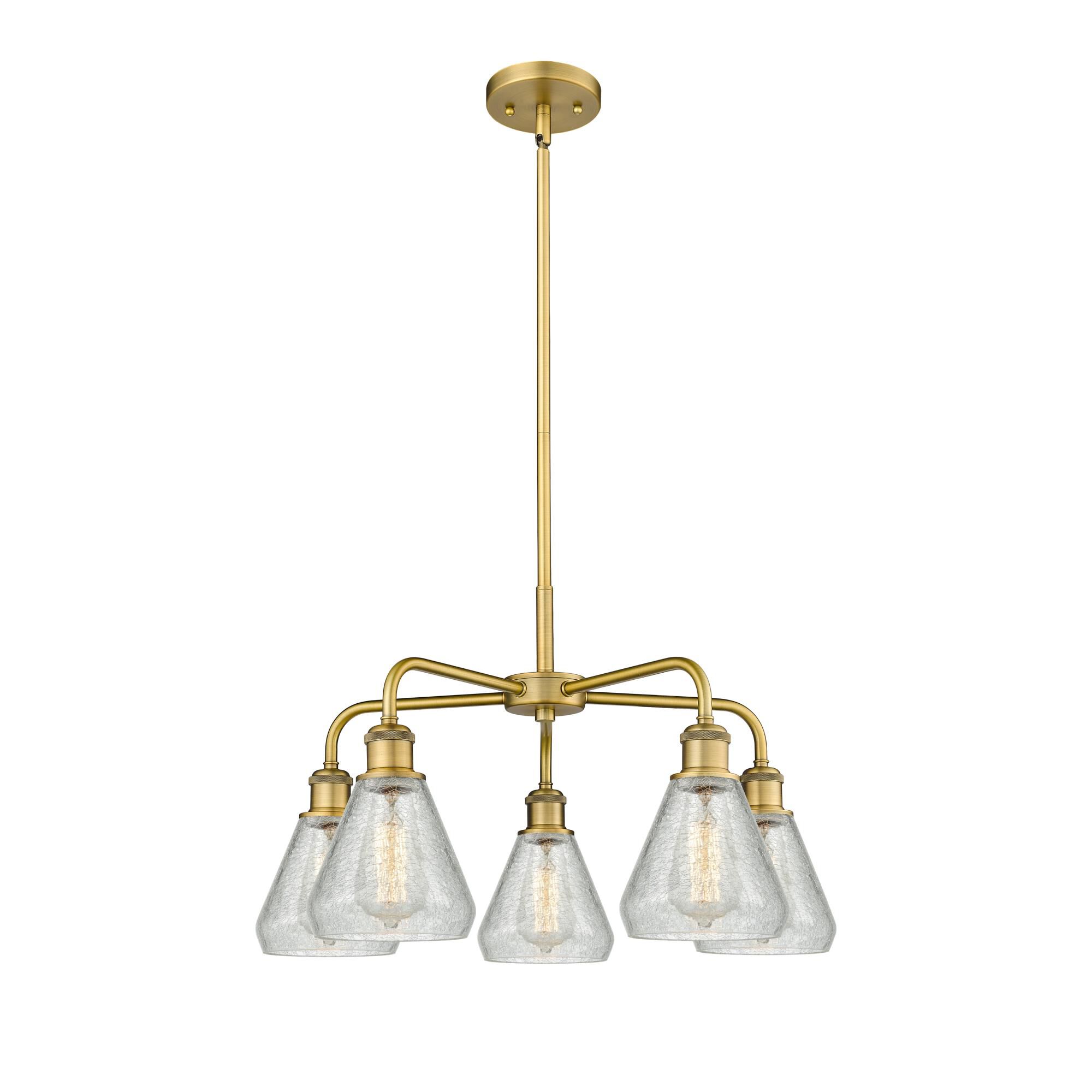 Shown in Brushed Brass finish and Clear Crackle glass