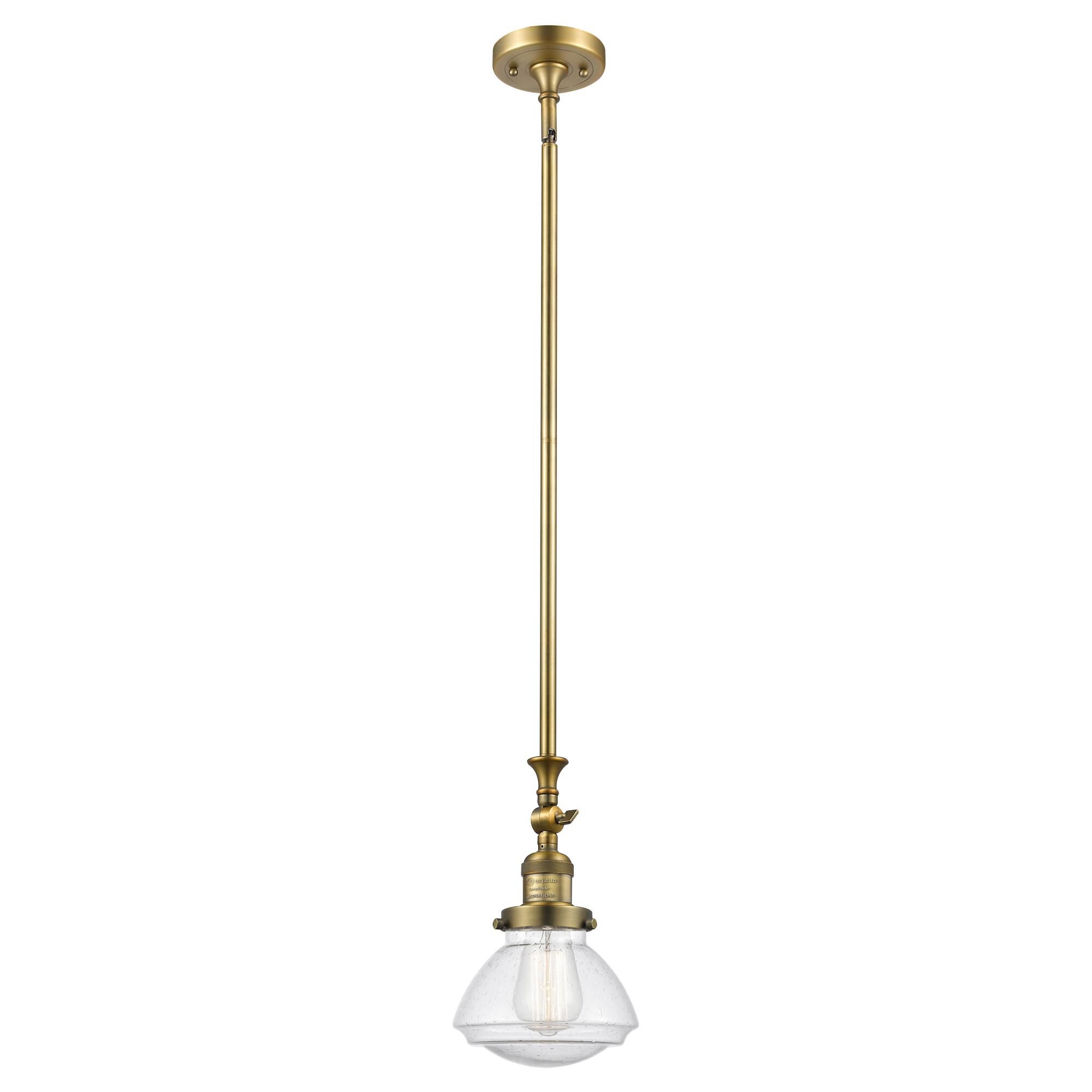 Shown in Brushed Brass finish and Bell glass and Glass shade