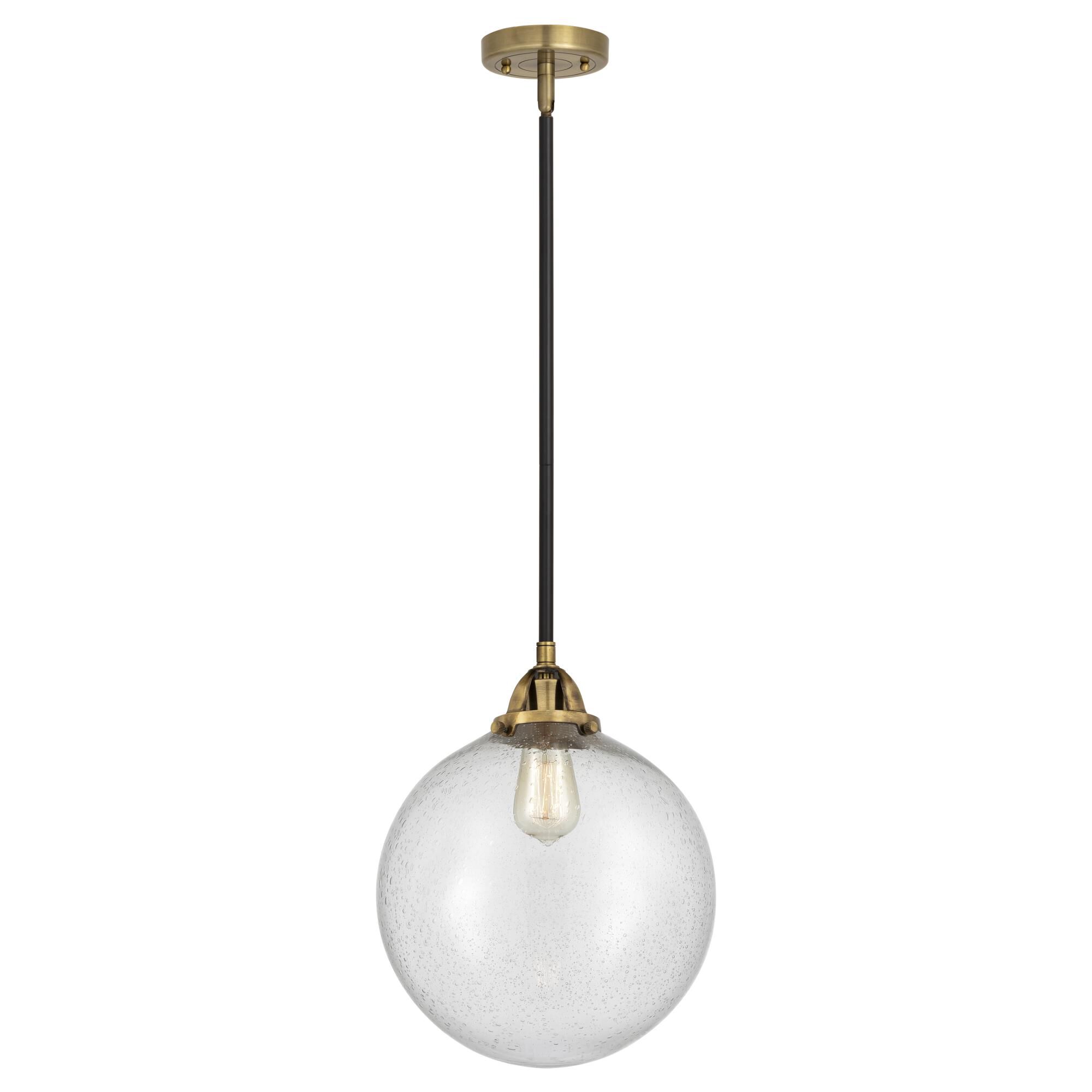 Shown in Black Antique Brass finish and Seedy Globe glass and No Shade shade