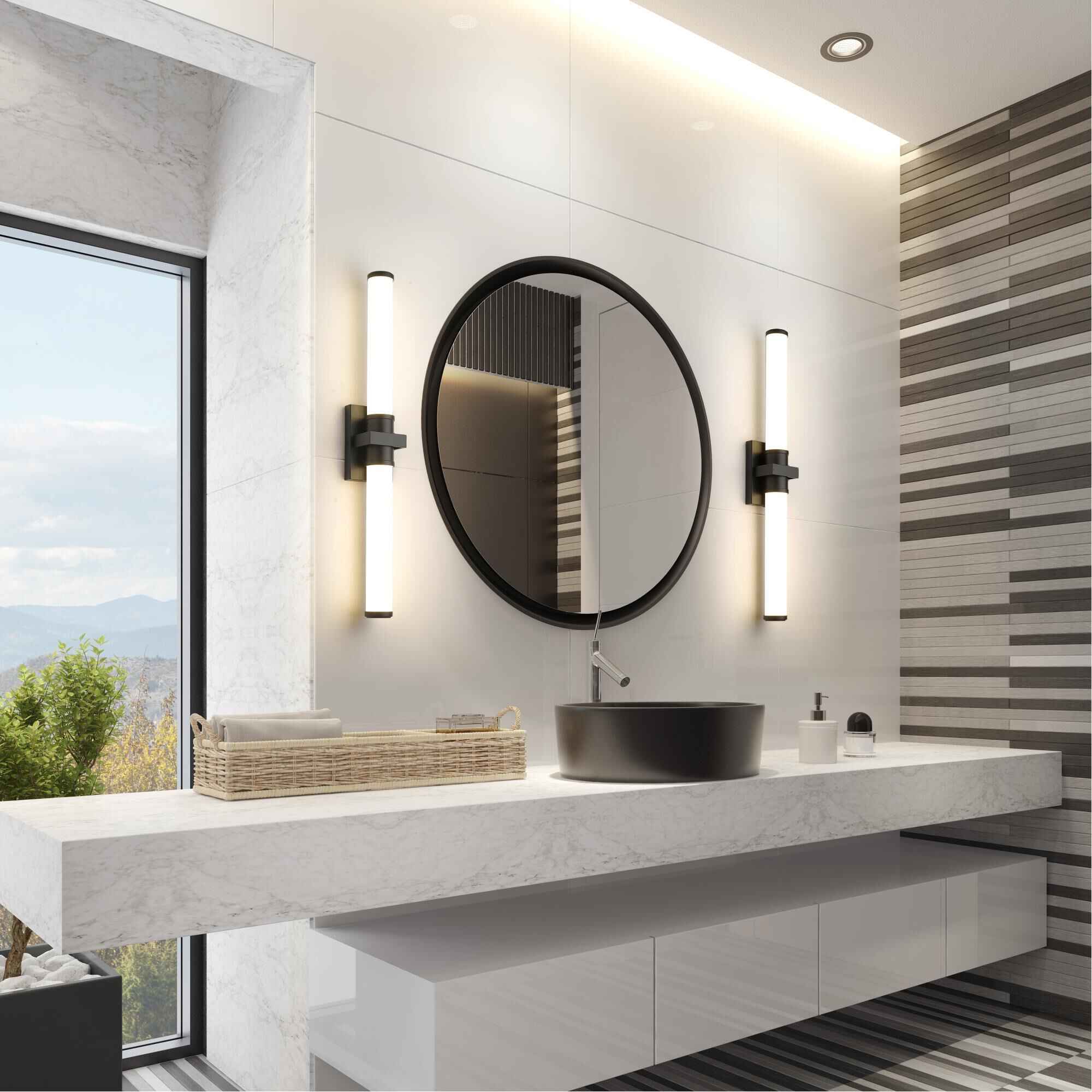 Shown in Matte Black finish and Opal White glass and Opal White shade