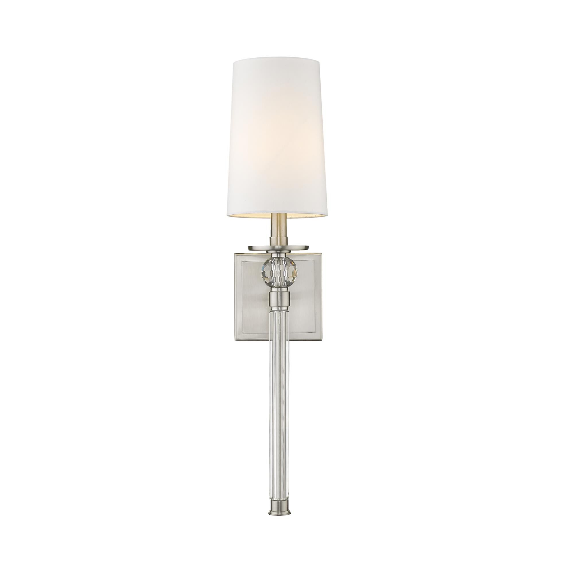 Shown in Brushed Nickel finish and Fabric glass and Fabric shade