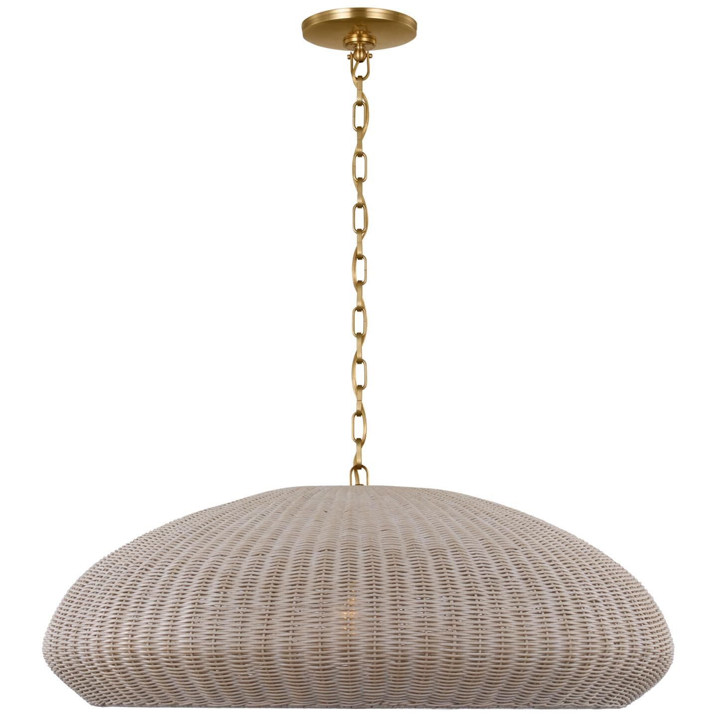 Shown in Antique-Burnished Brass finish and Ash Wicker shade