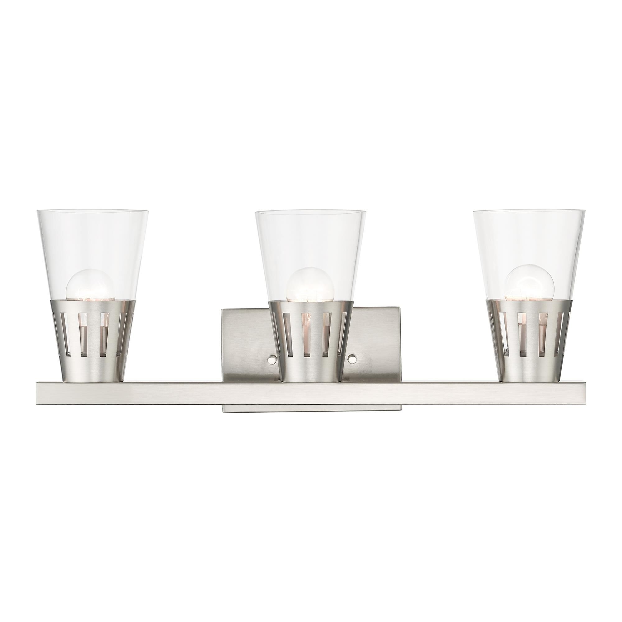 Shown in Brushed Nickel finish and Hand Blown Clear glass