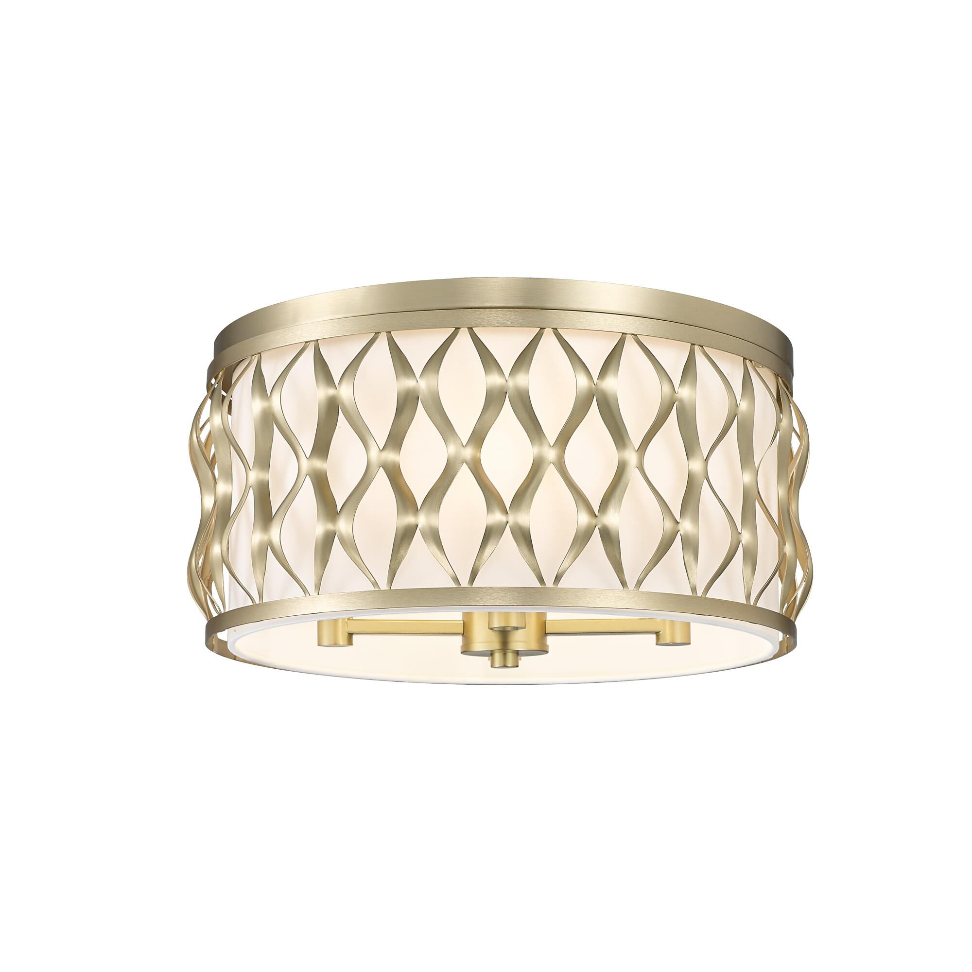 Shown in Modern Gold finish and White glass and White shade