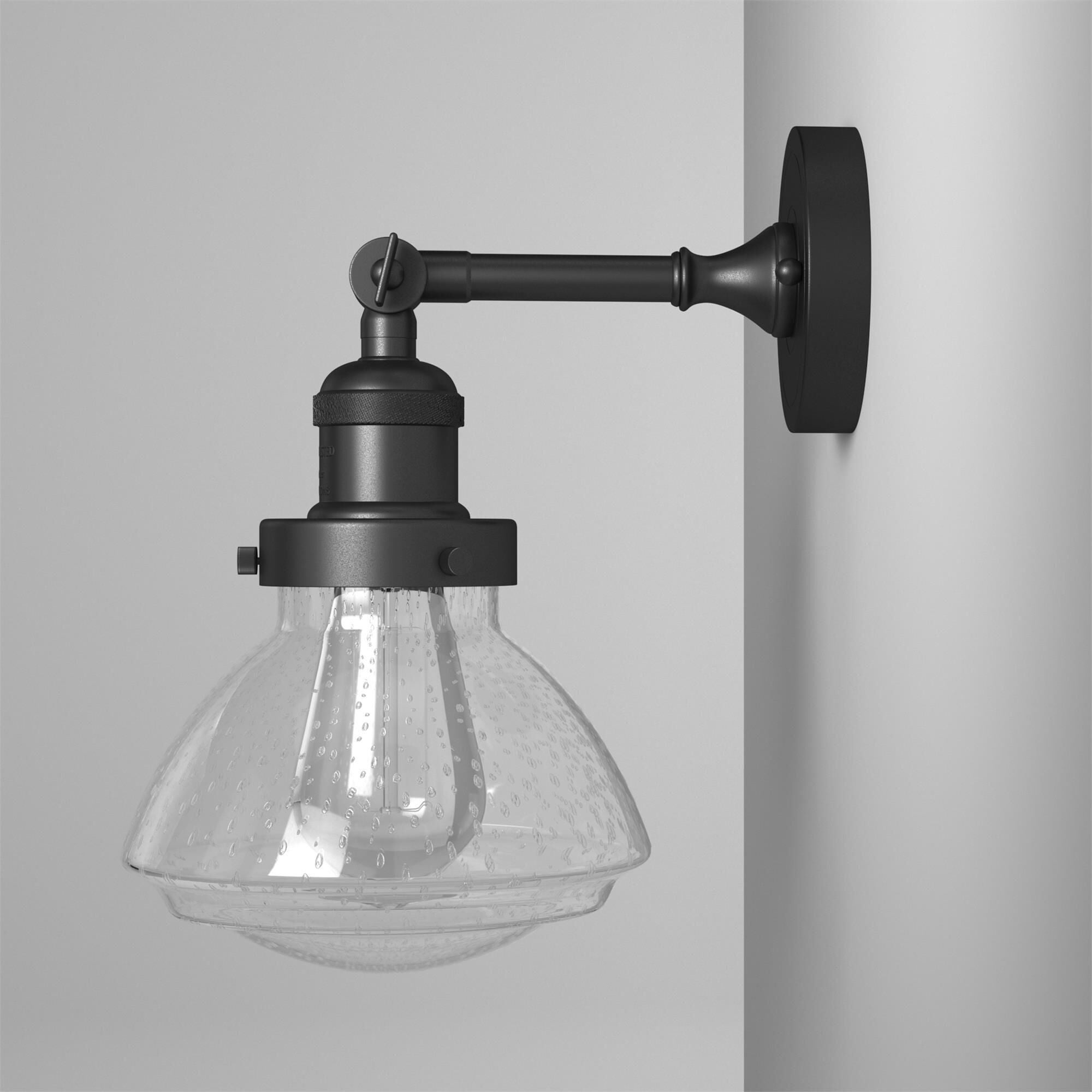 Shown in Matte Black finish and Seeded Seedy Olean glass and Glass shade and Bulb Tint - Amber accent
