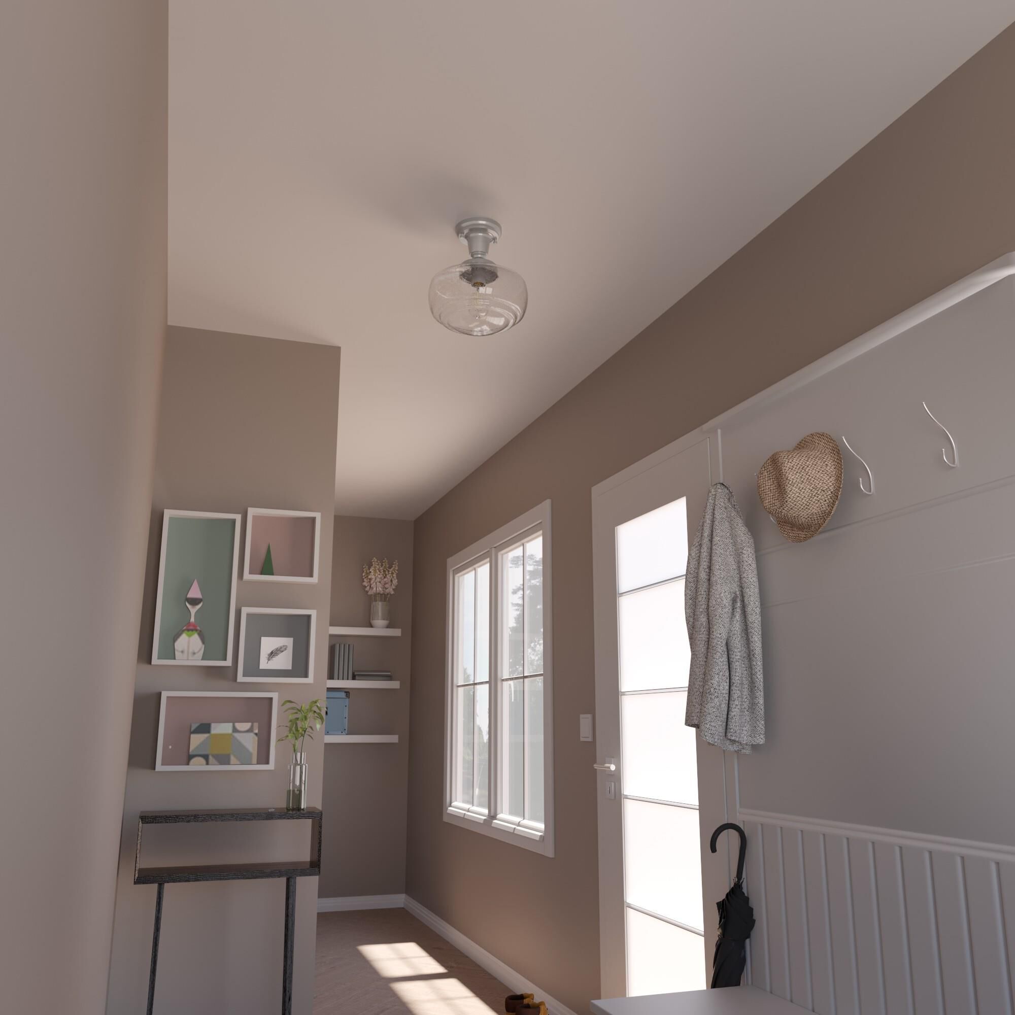 Shown in Brushed Nickel finish and Clear Seeded glass