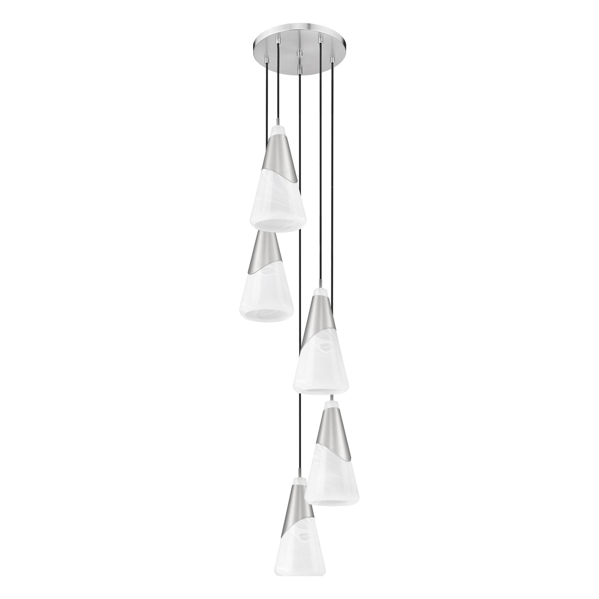 Shown in Brushed Nickel finish and White Swirl glass and White Swirl shade