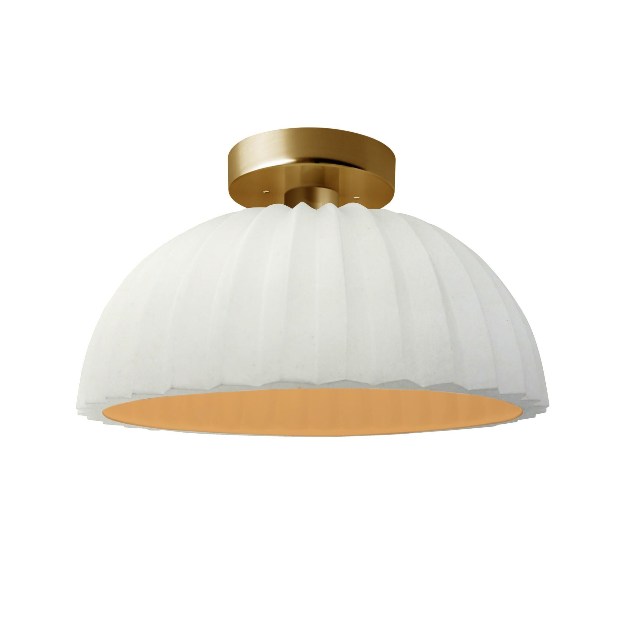 Shown in Brushed Brass finish and Matte White With Champagne Gold Internal Finish shade