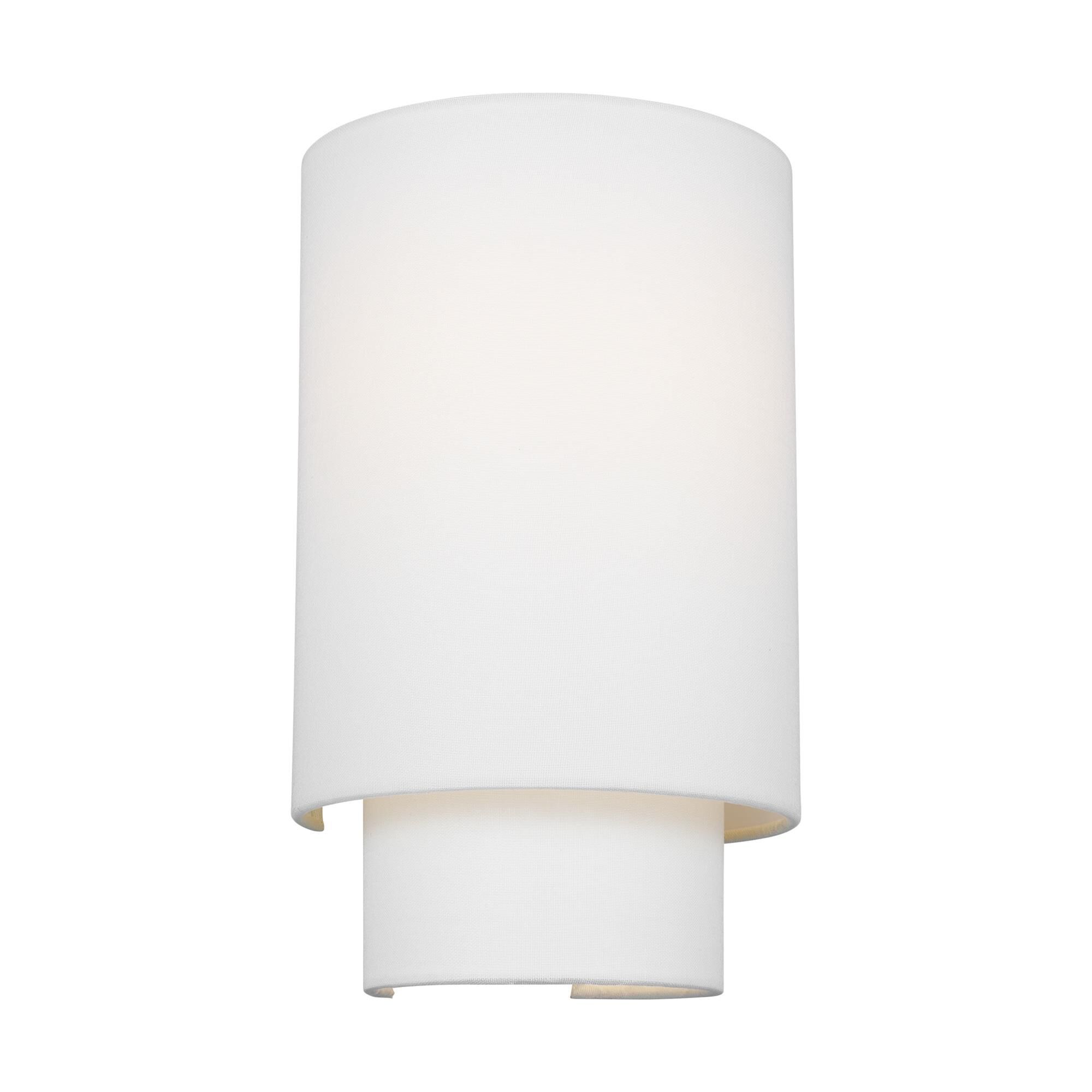Shown in Burnished Brass finish and White Linen Fabric shade