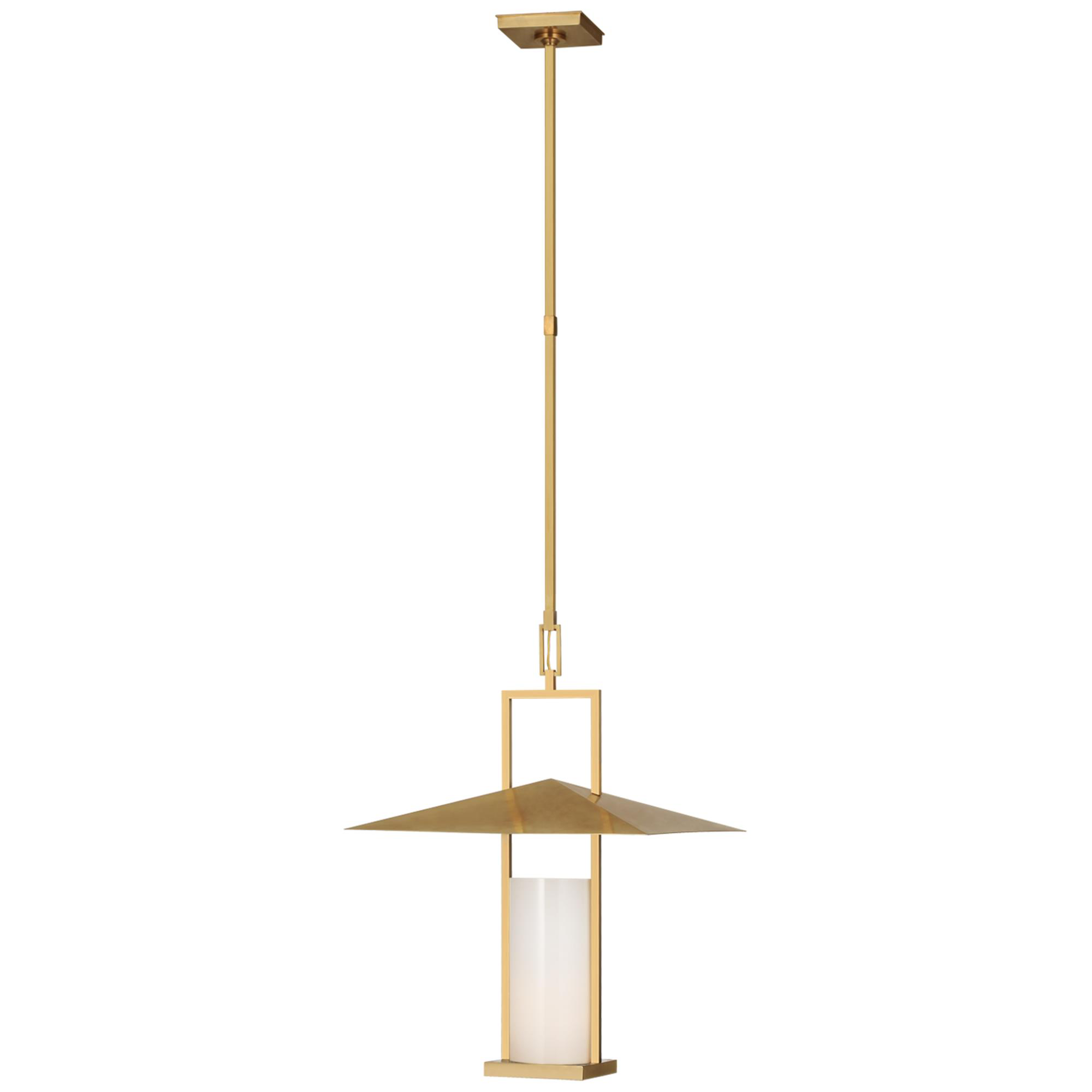 Shown in Antique Brass finish and White glass