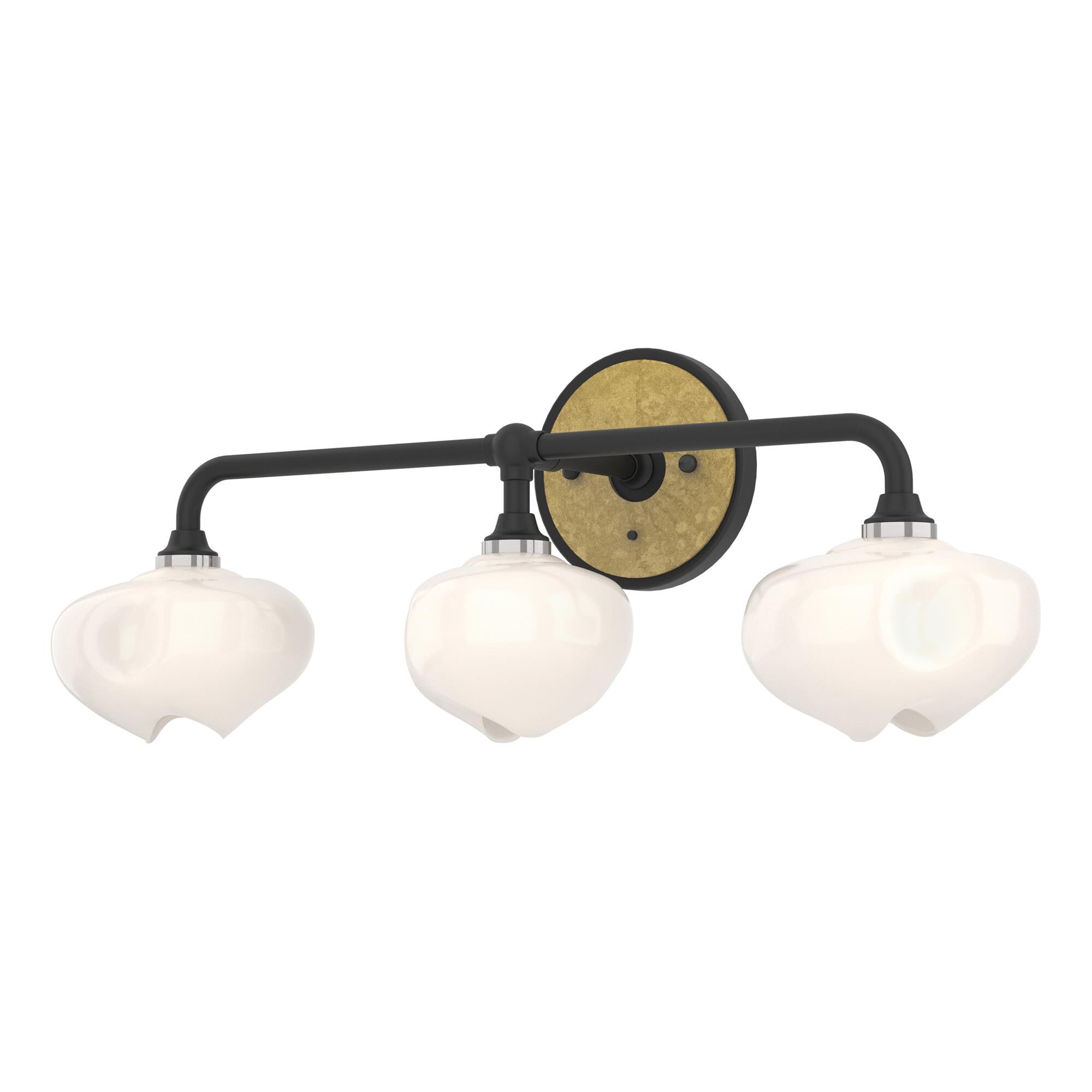 Shown in Black finish and Frosted glass and Modern Brass accent