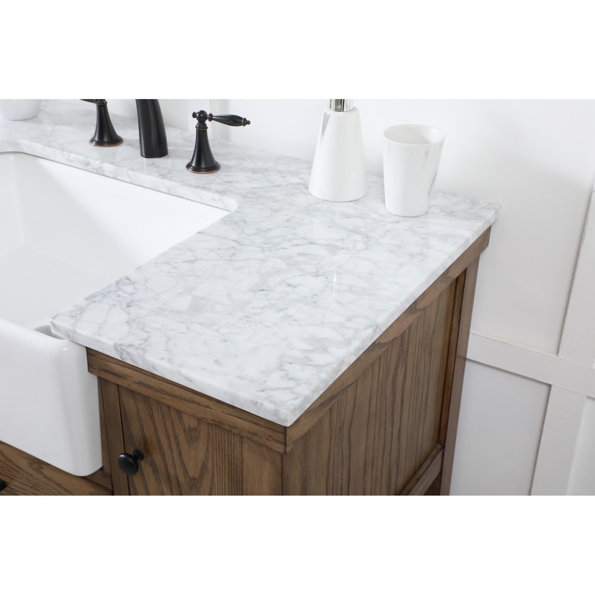 Shown in Driftwood finish and Without Backsplash accent