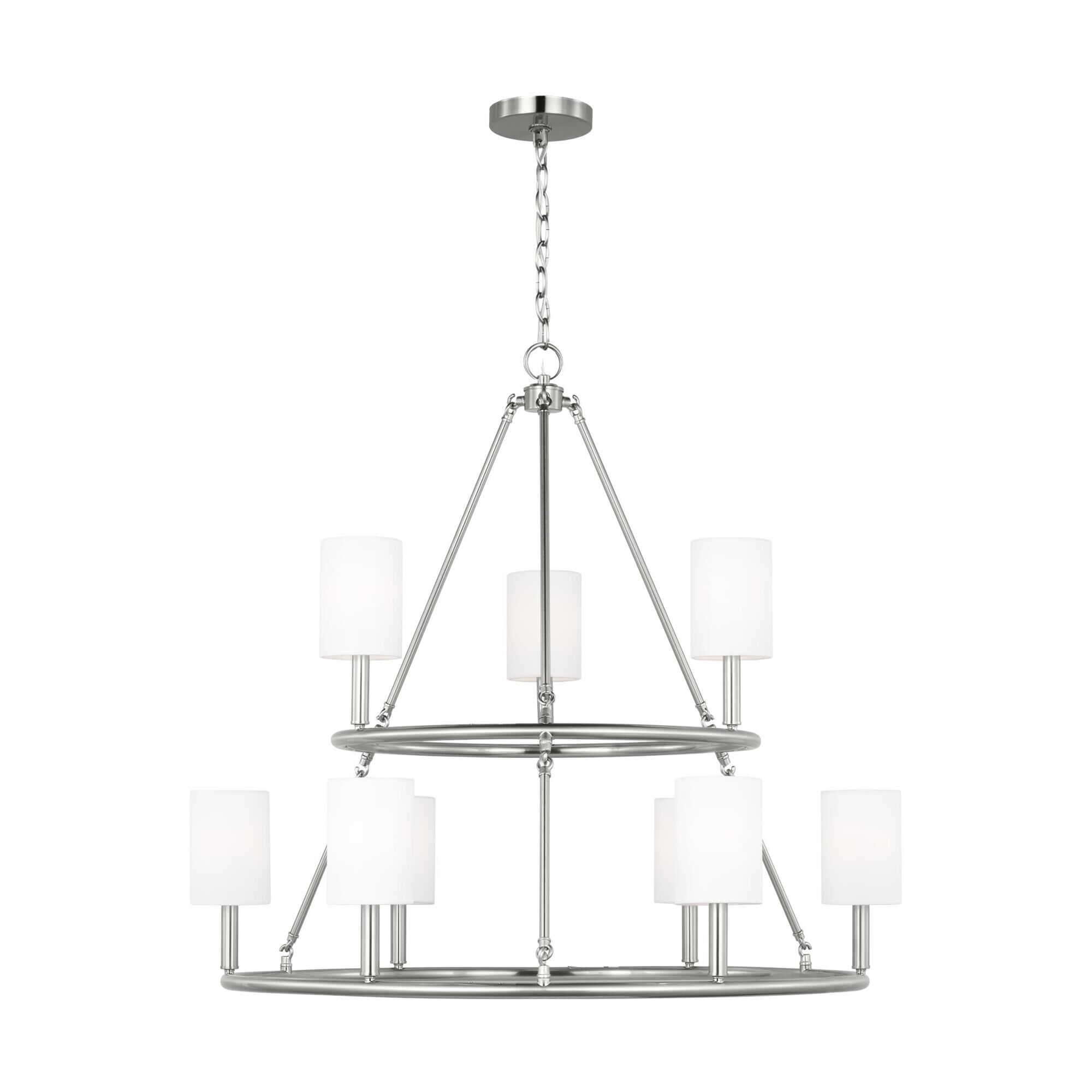 Shown in Brushed Steel finish and White Linen Fabric s shade