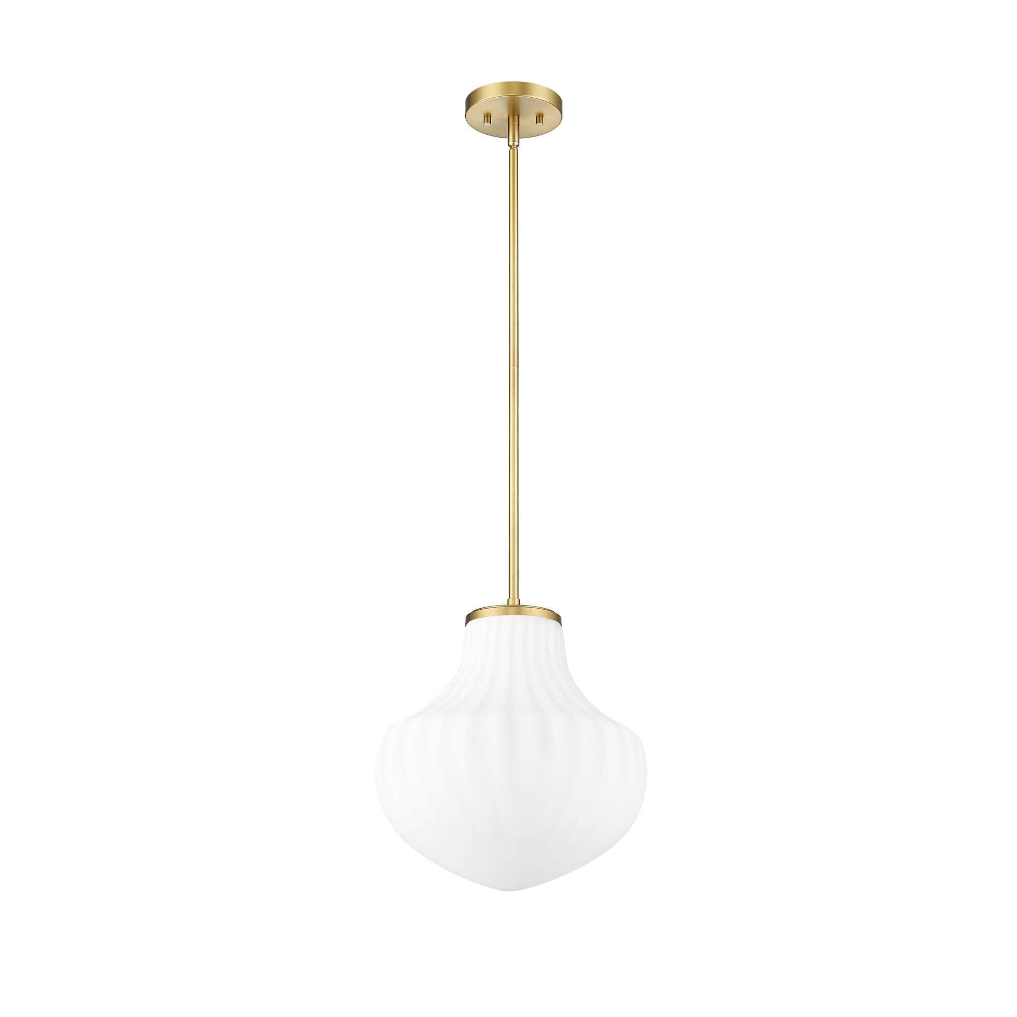 Shown in Modern Gold finish and White Opal glass and White Opal shade