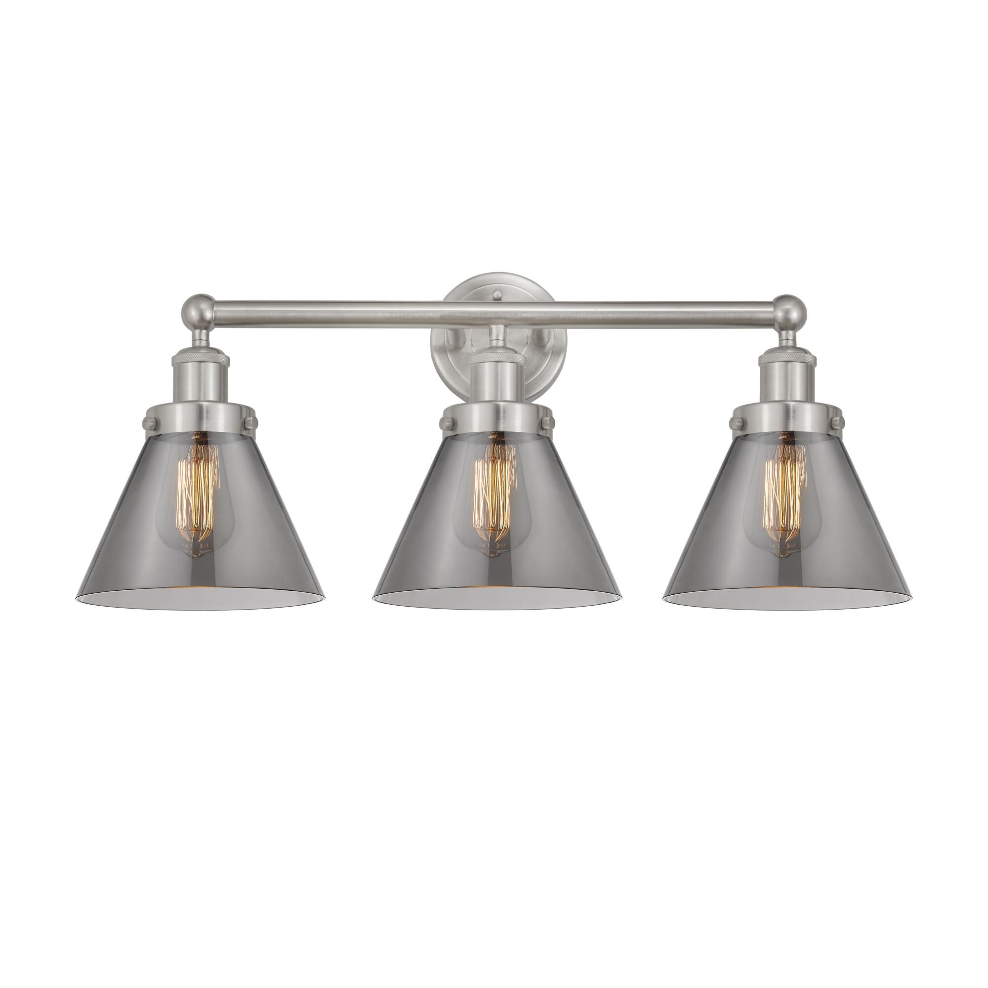 Shown in Brushed Satin Nickel, Plated Smoke finish and Plated Smoke glass and Plated Smoke Glass shade