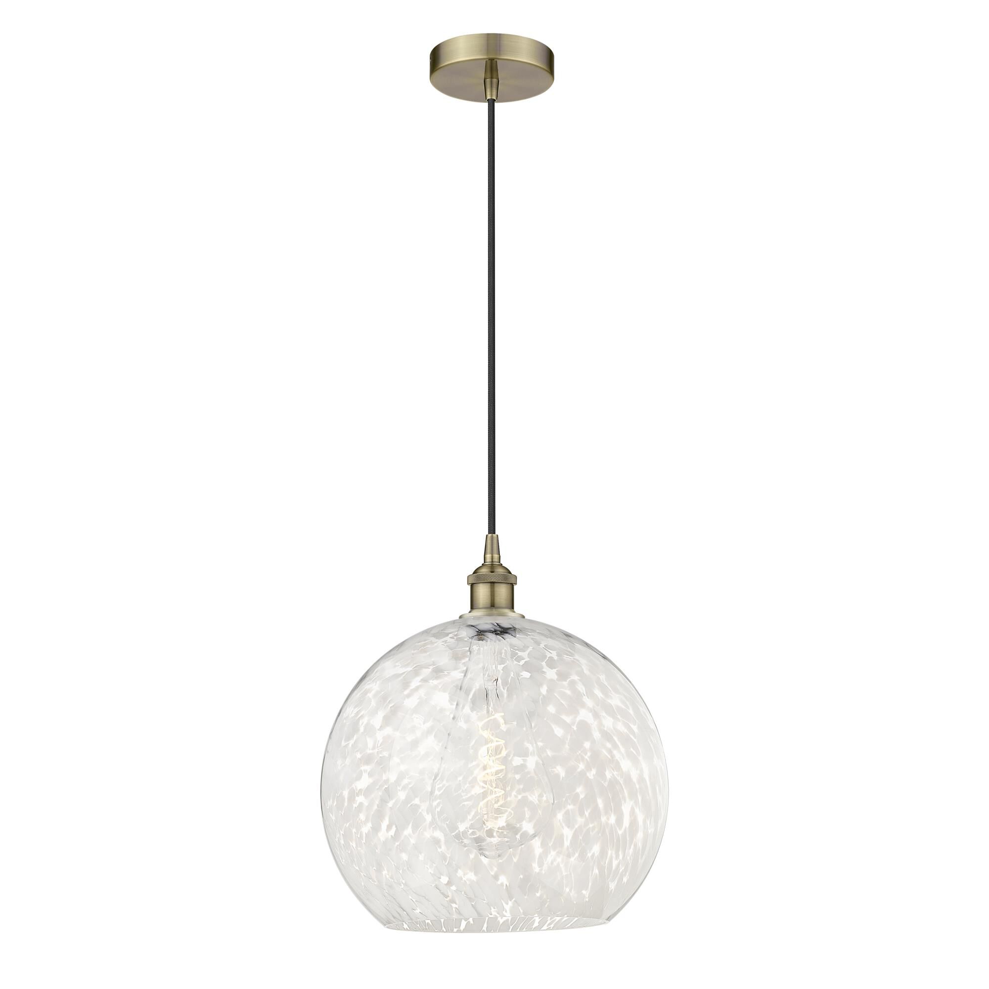 Shown in Antique Brass finish and White Mouchette glass