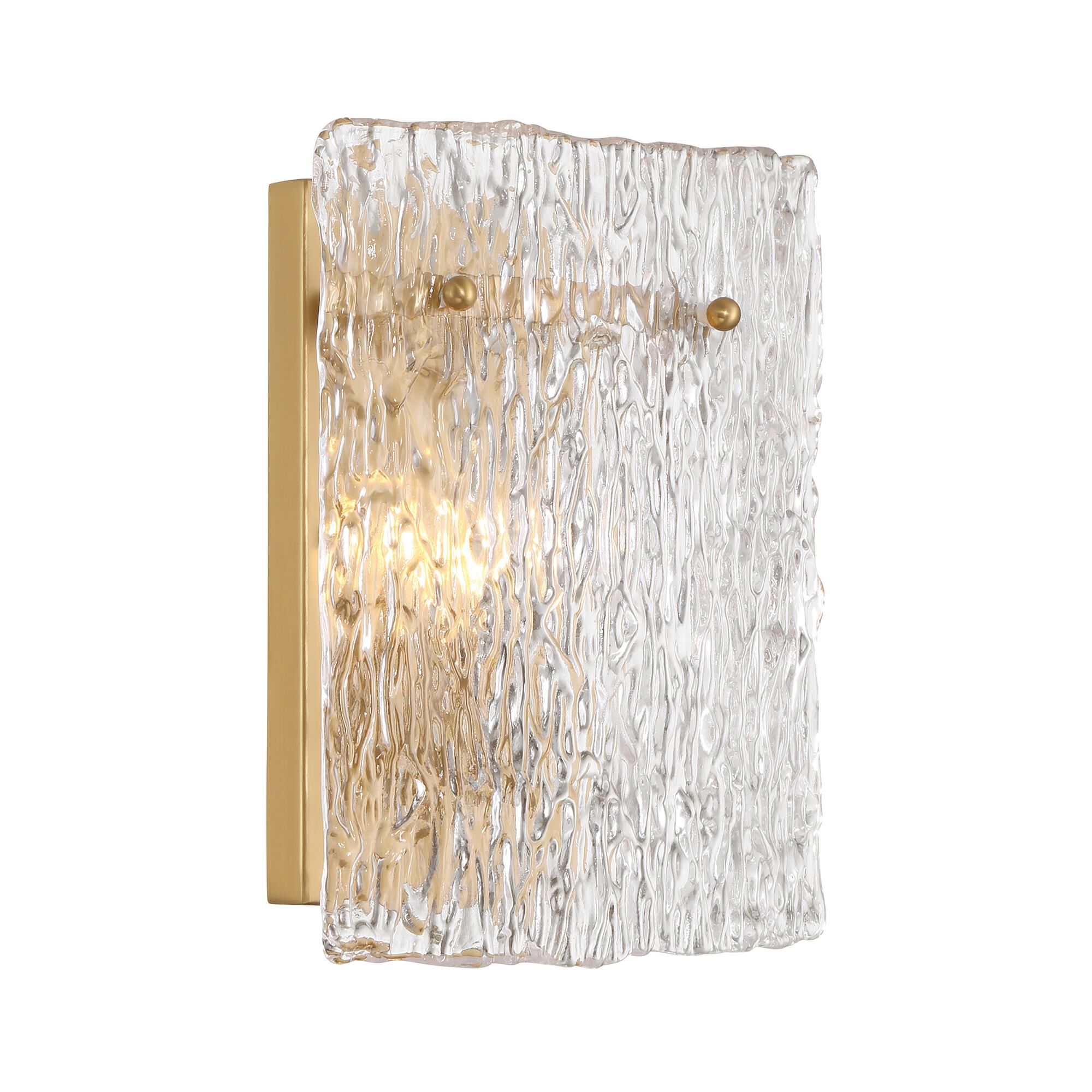 Shown in Legacy Brass finish and Clear Handmade glass
