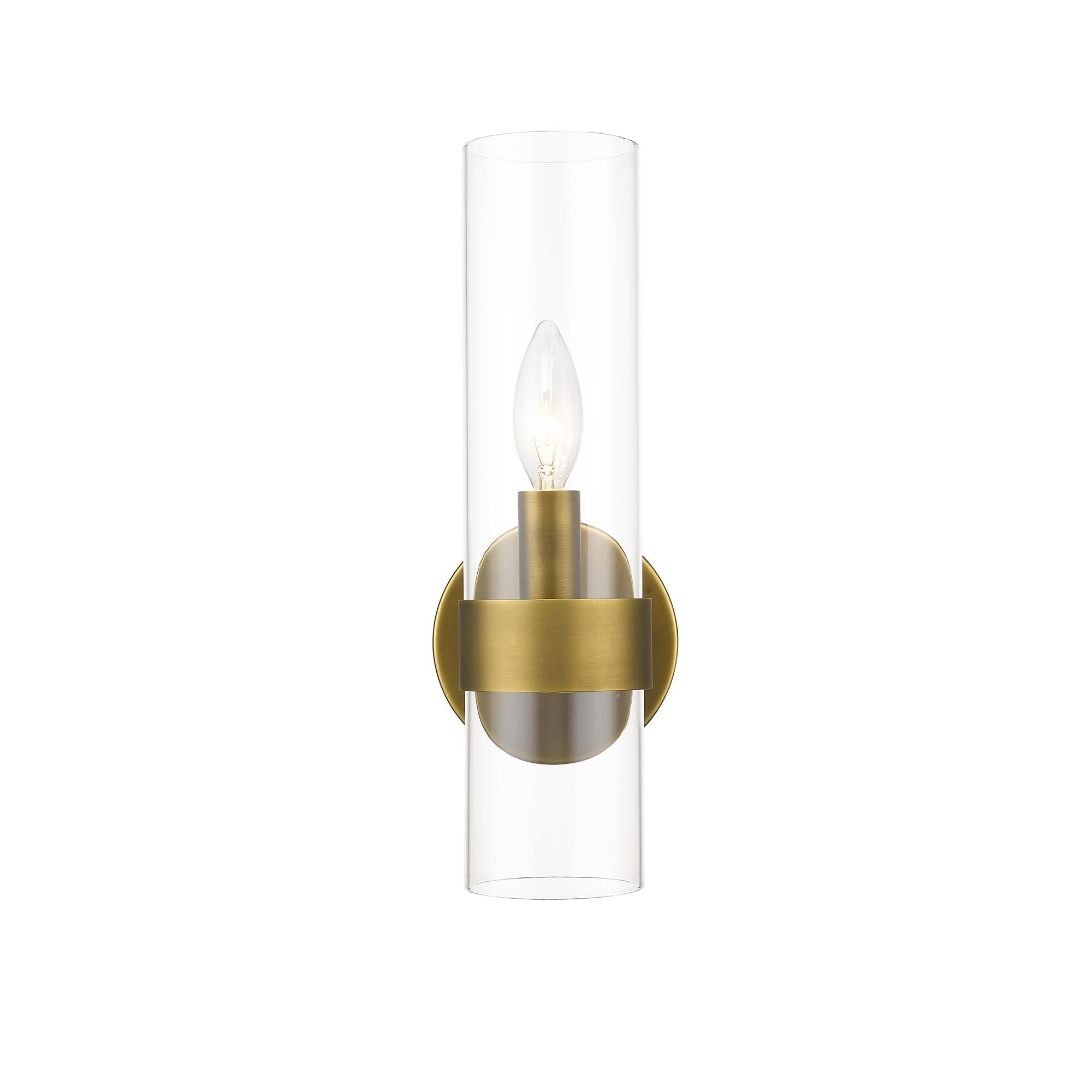 Shown in Rubbed Brass finish and Glass shade