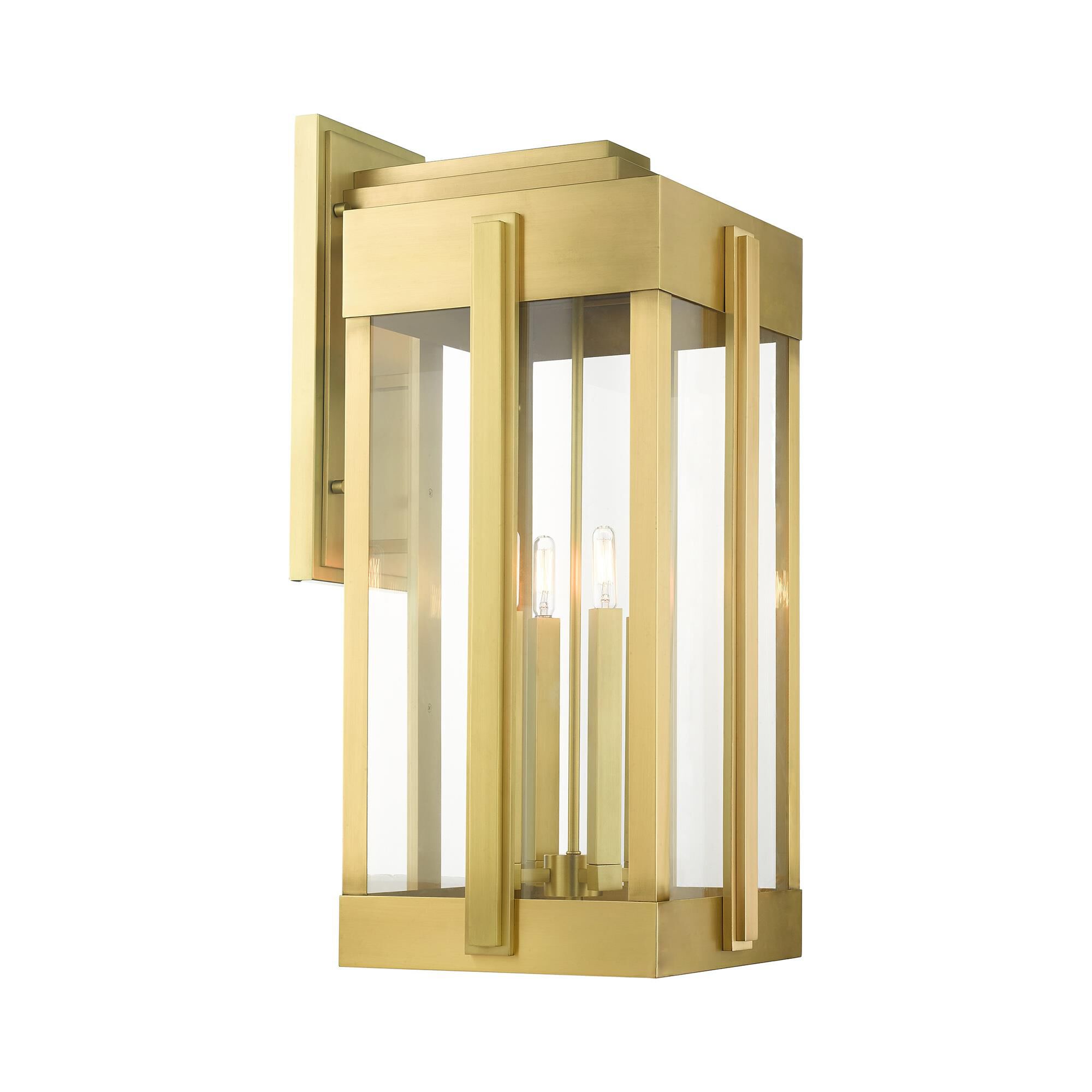 Shown in Natural Brass finish and Clear glass