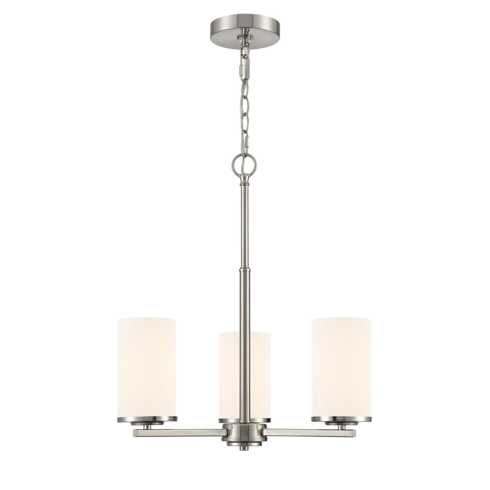 Shown in Brushed Nickel finish and Etched White glass