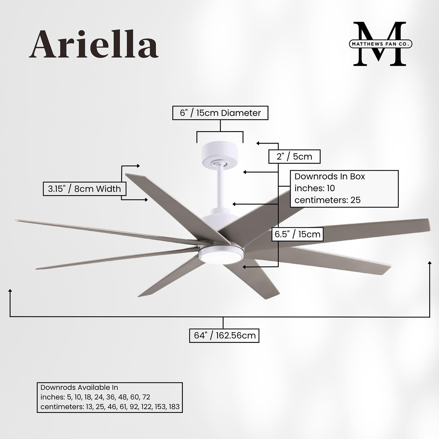 Ariella Outdoor Rated 64 Inch Ceiling Fan with Light Kit by Matthews Fan Company