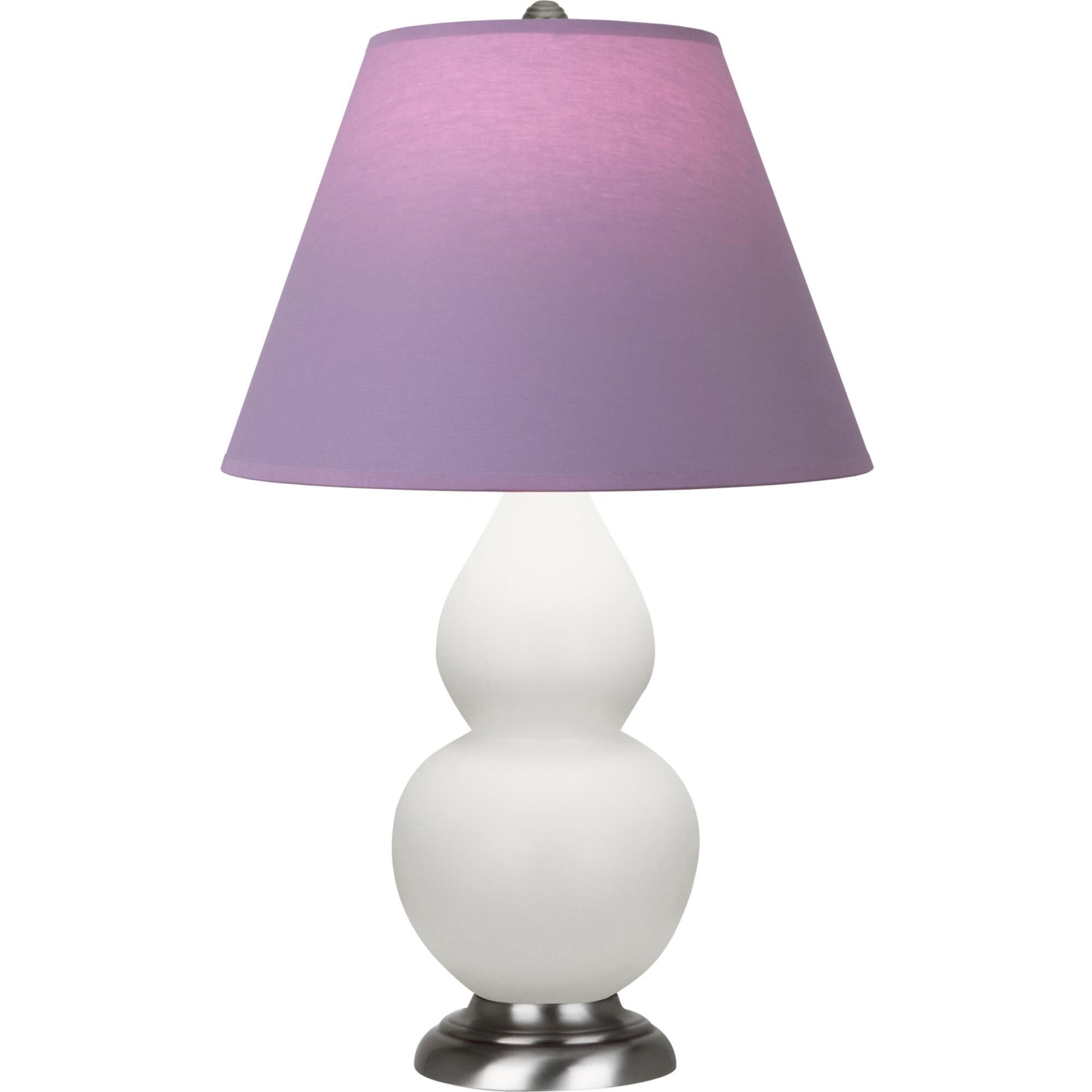 Shown in Matte Lily finish and Lavender and Plum shade and Antique Silver accent