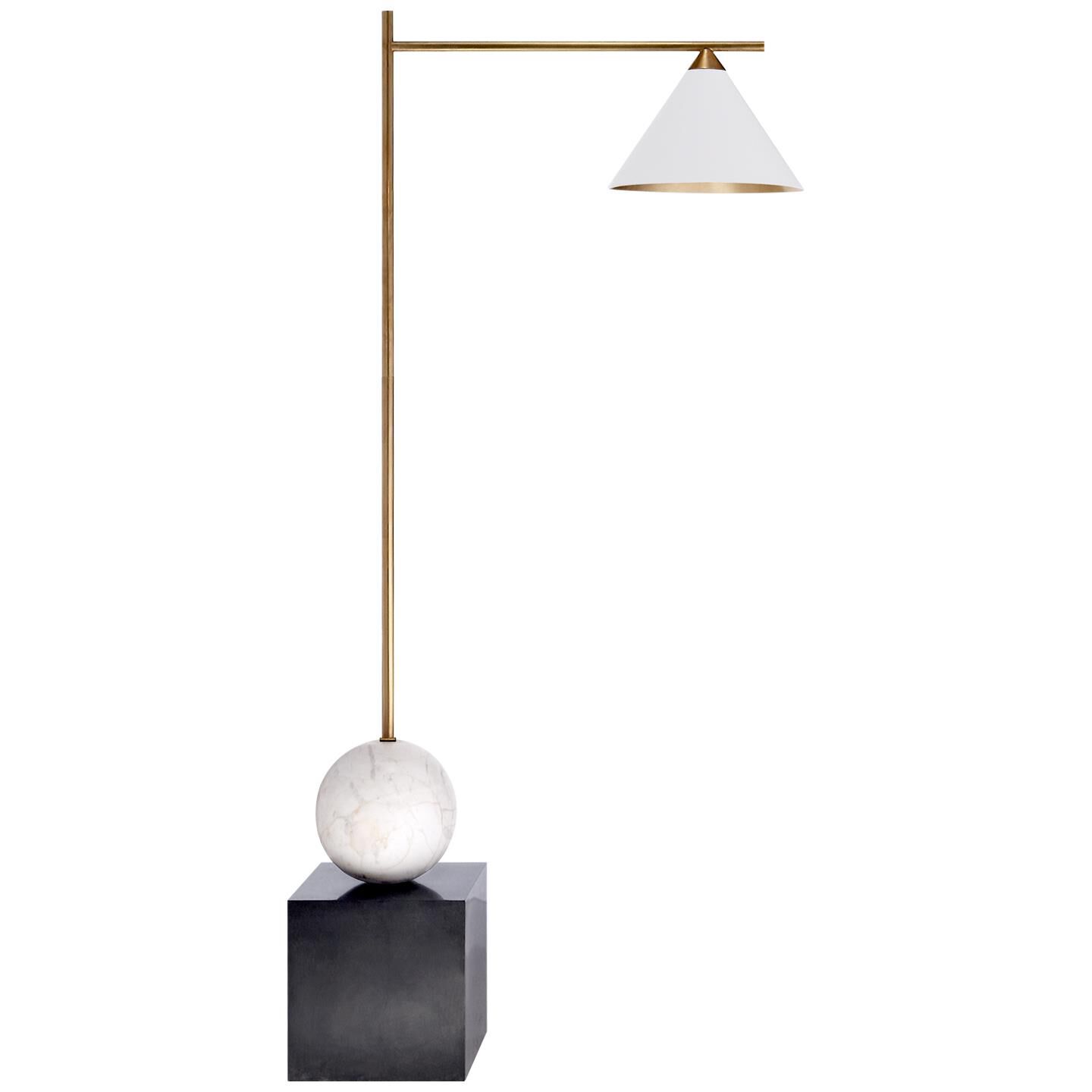 Shown in Bronze With Antique Brass finish and Matte White glass and Black shade
