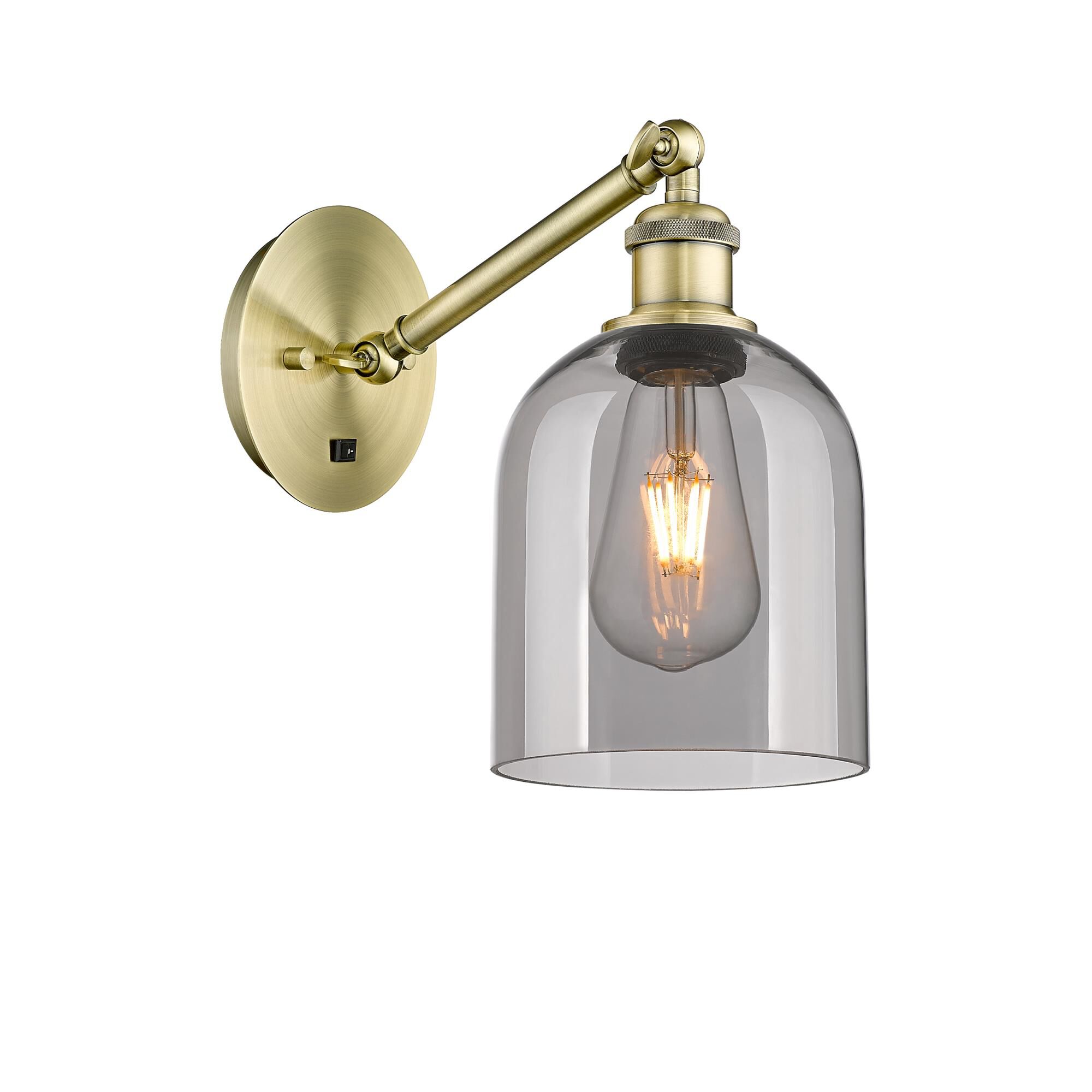 Shown in Antique Brass finish and Light Smoke glass