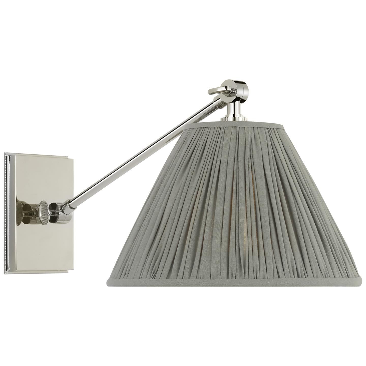 Shown in Polished Nickel finish and Blue Linen Pleated shade