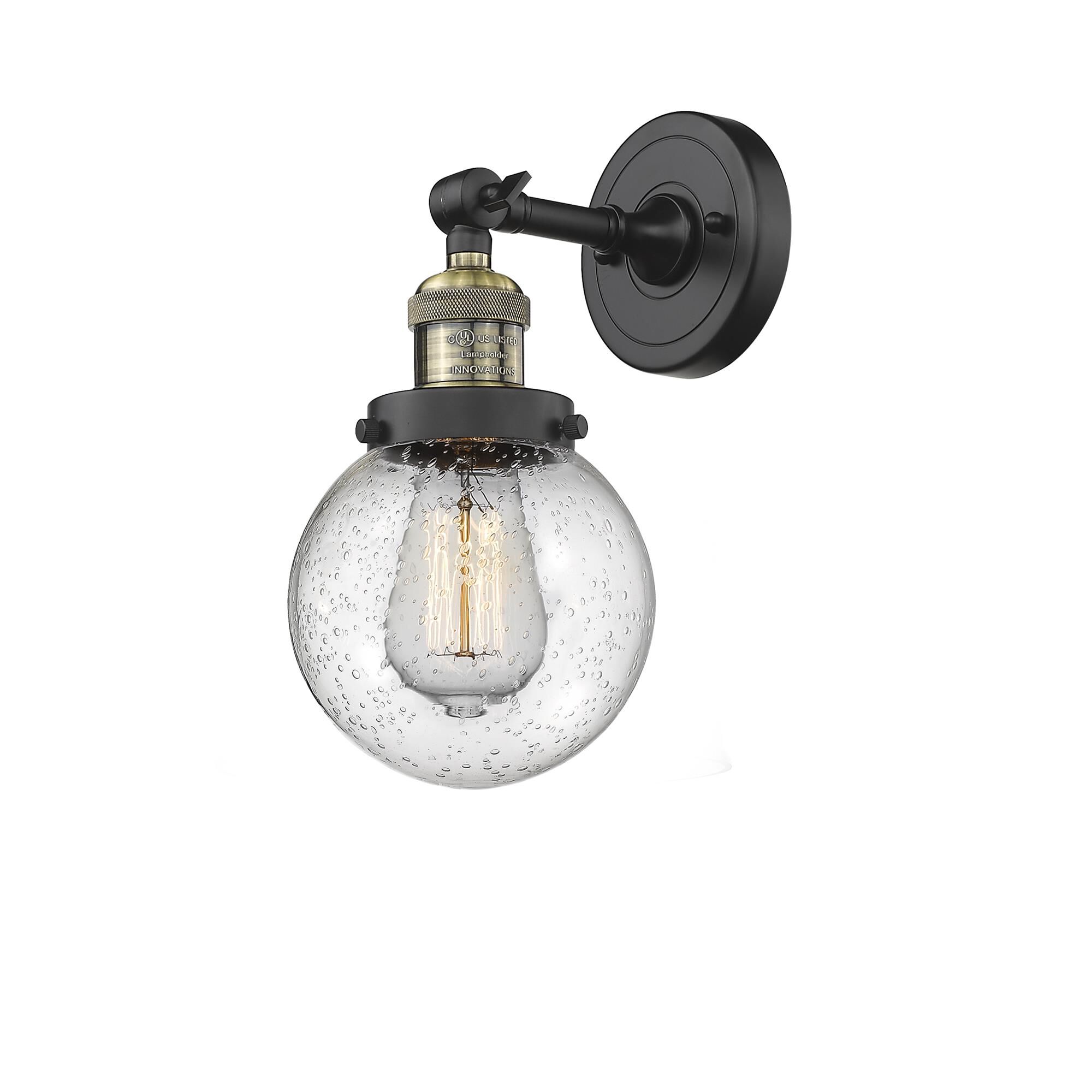 Shown in Black Antique Brass finish and Seedy glass and No Accent accent