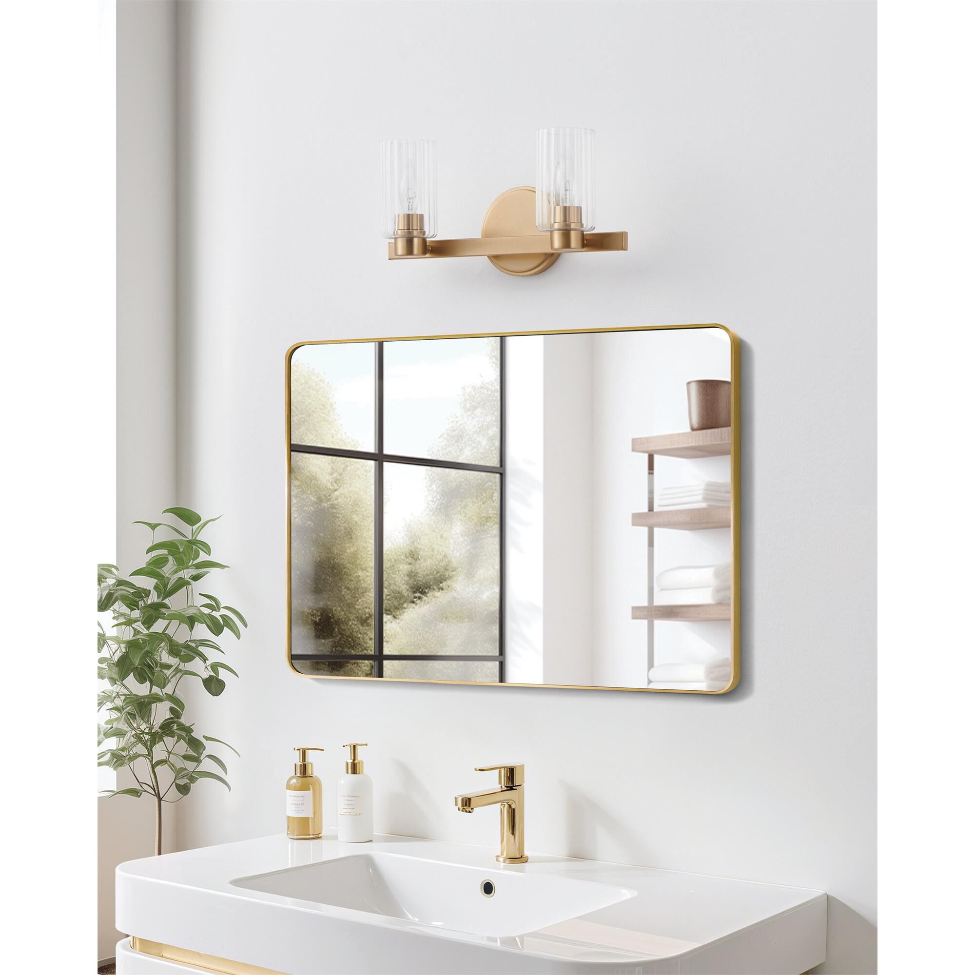 Shown in Champagne Gold finish and Clear Ribbed glass