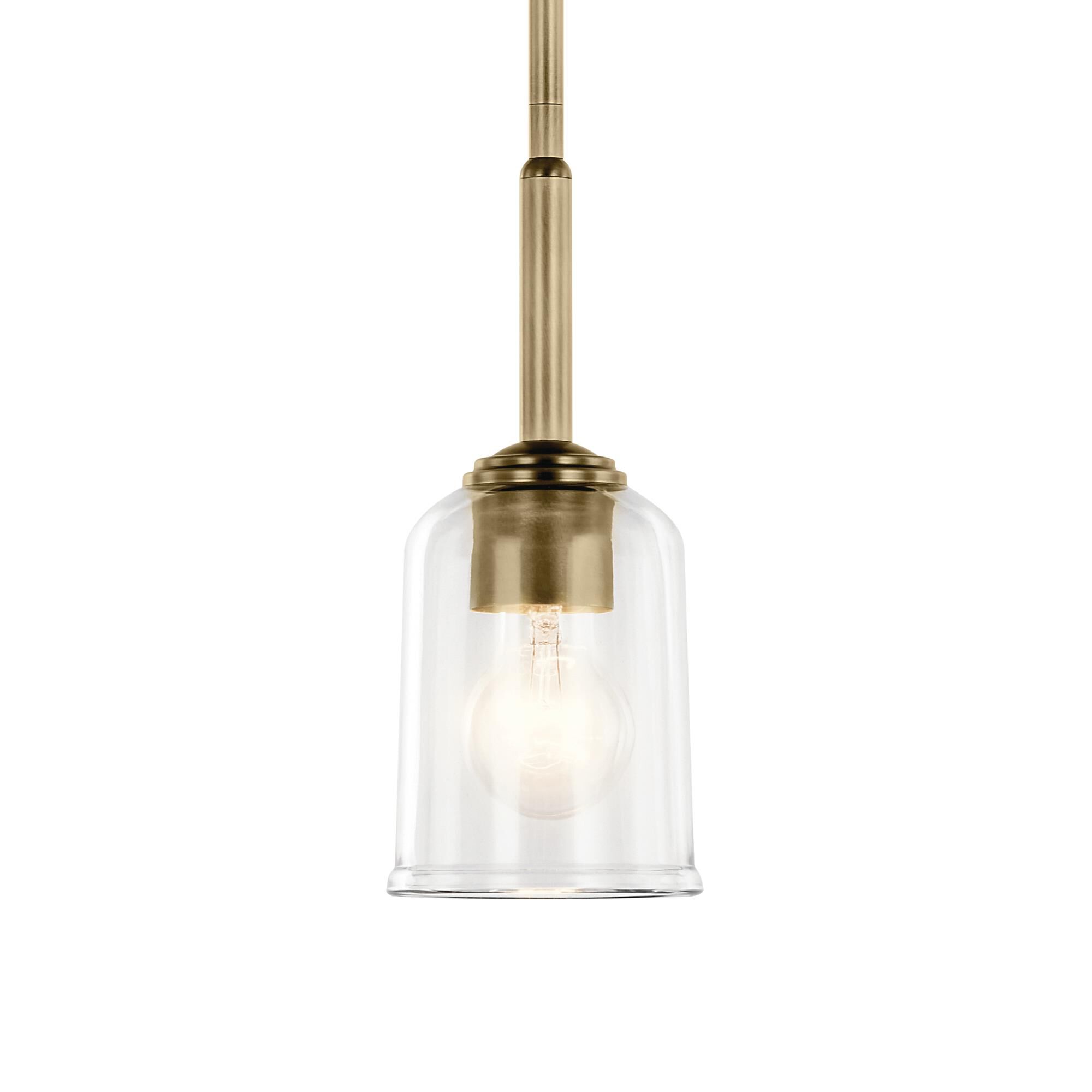 Shown in Natural Brass finish and Clear glass