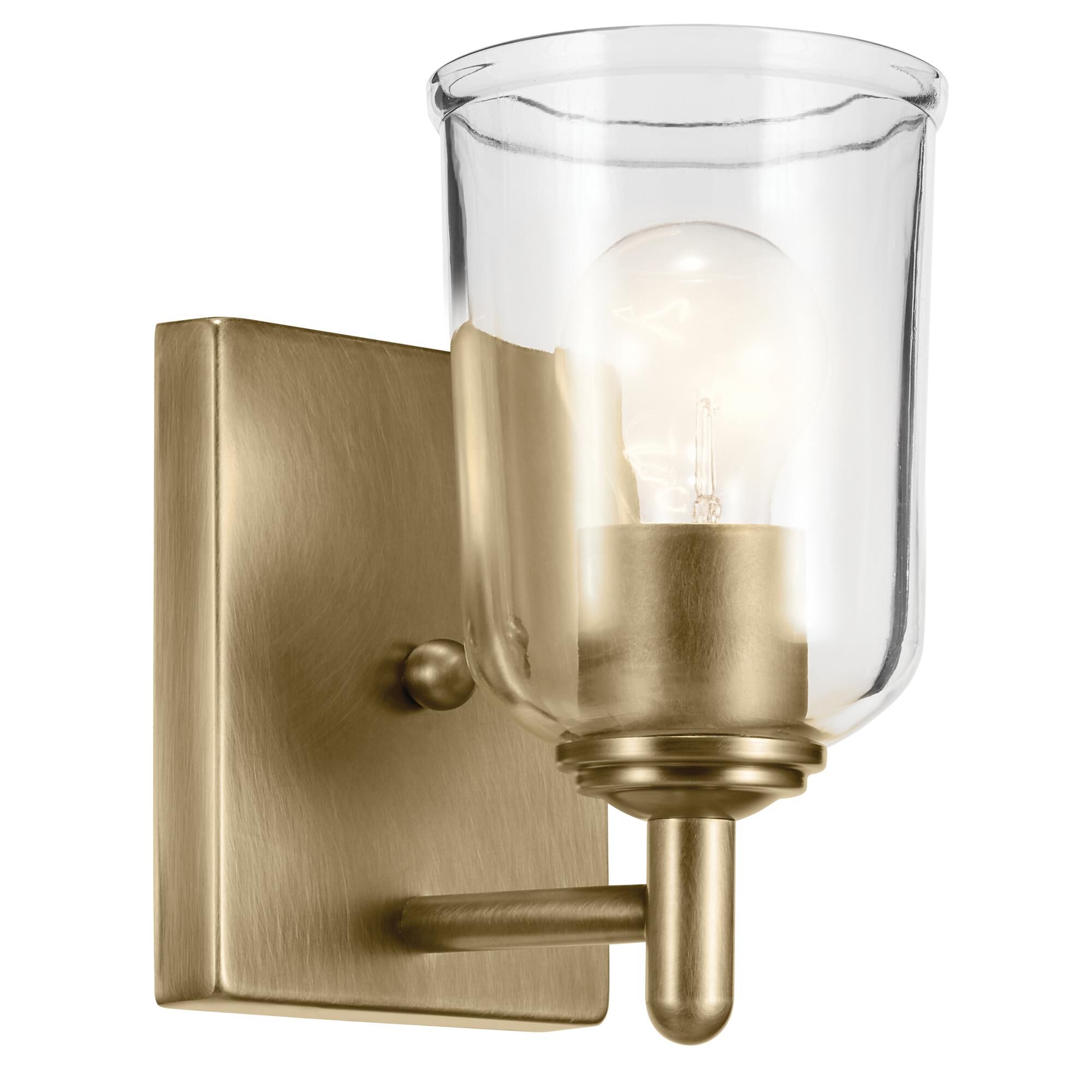 Shown in Natural Brass finish and Clear glass