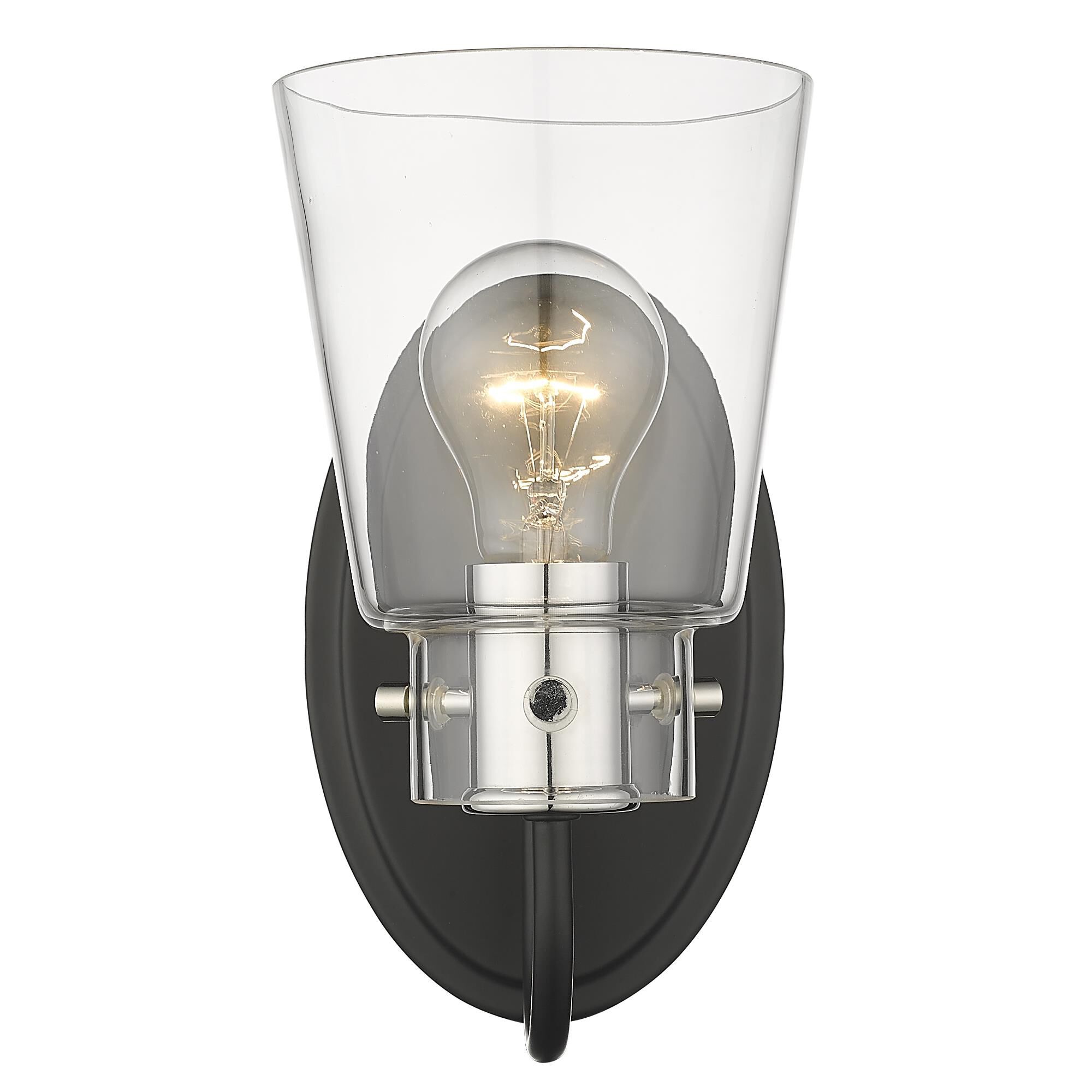 Shown in Matte Black And Polished Nickel finish and Clear Glass shade