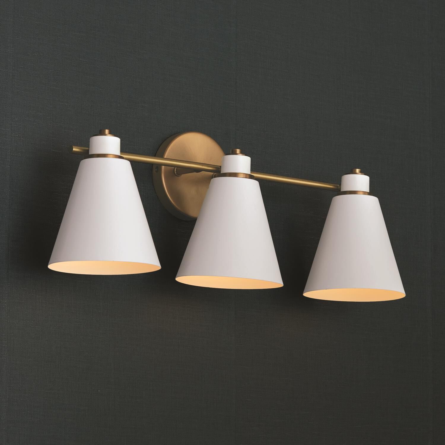 Shown in Aged Brass and White finish and White Metal  with White Interior shade