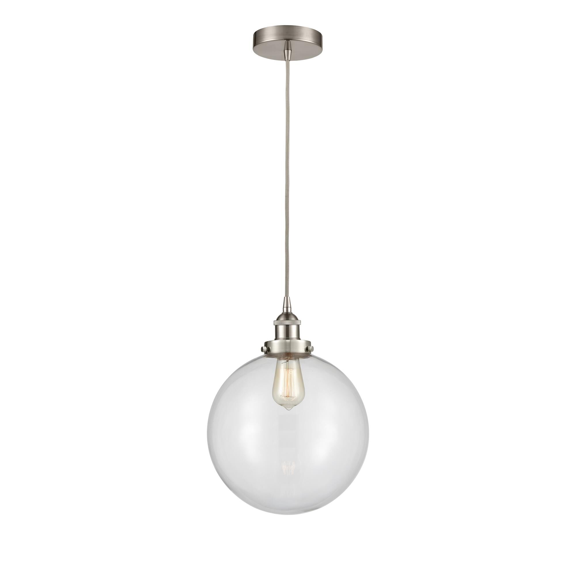 Shown in Brushed Satin Nickel finish and Clear Beacon glass