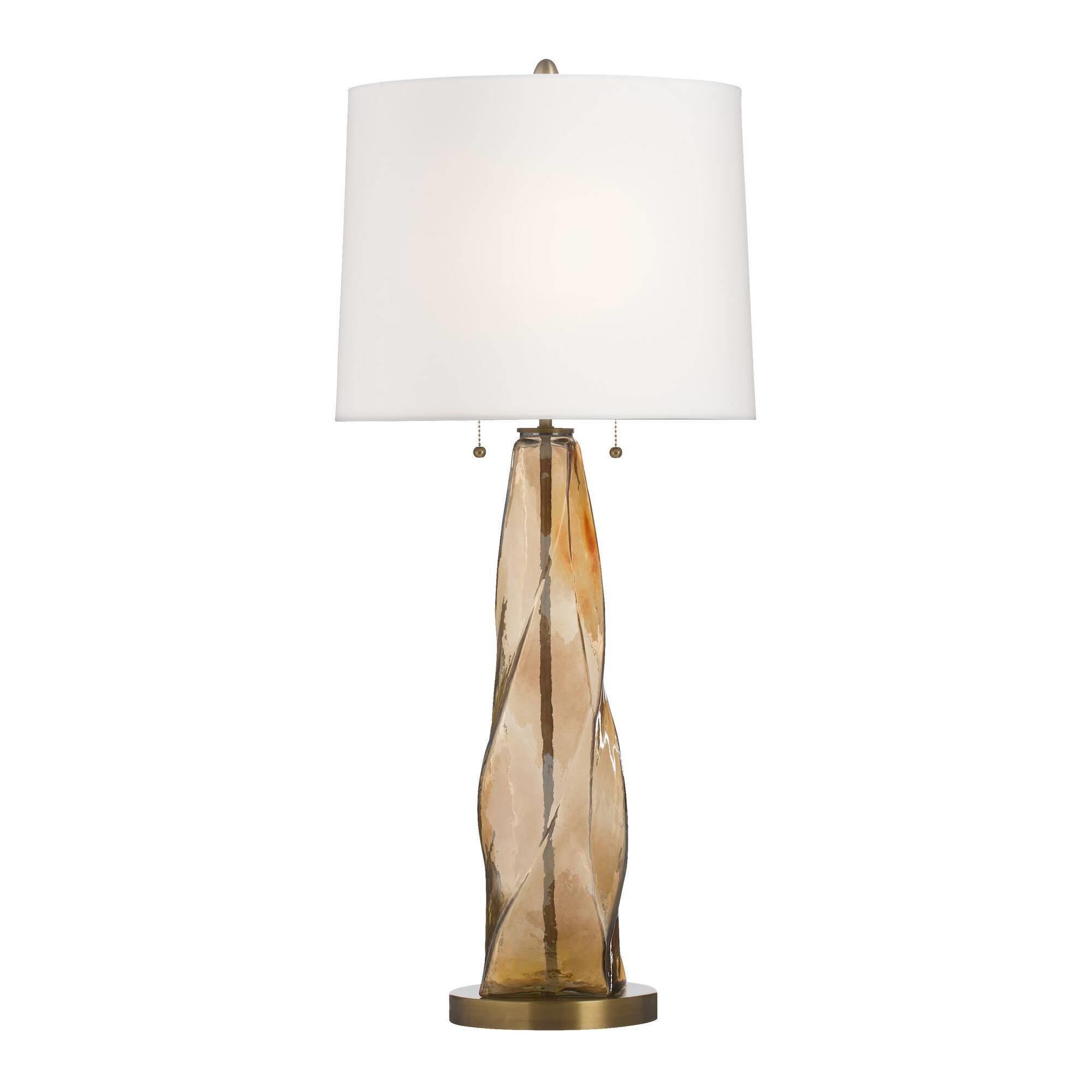 Shown in Amber Luster and Antique Brass finish and Off-White shade