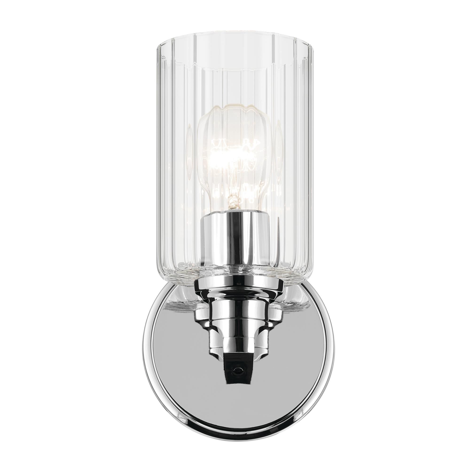 Shown in Chrome finish and Clear Fluted glass