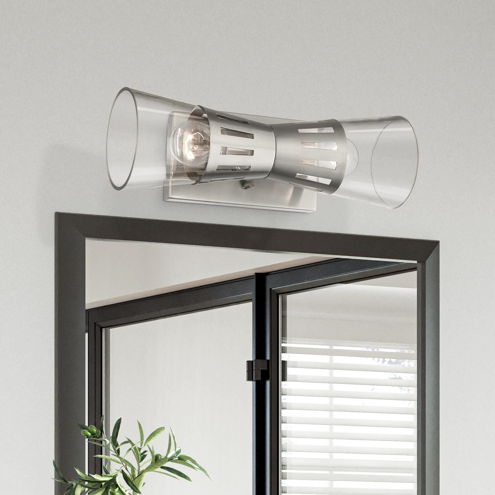 Shown in Brushed Nickel finish and Hand Blown Clear glass