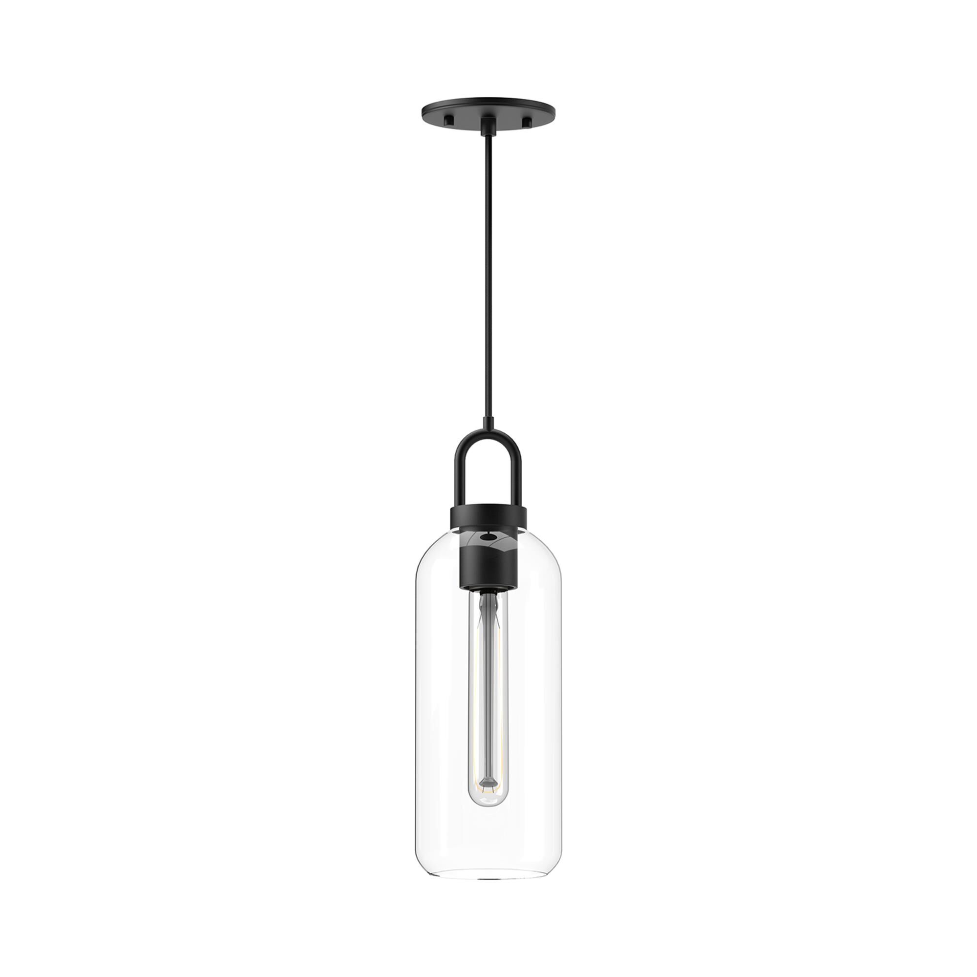 Shown in Matte Black finish and Clear glass and Black Braided Cord accent