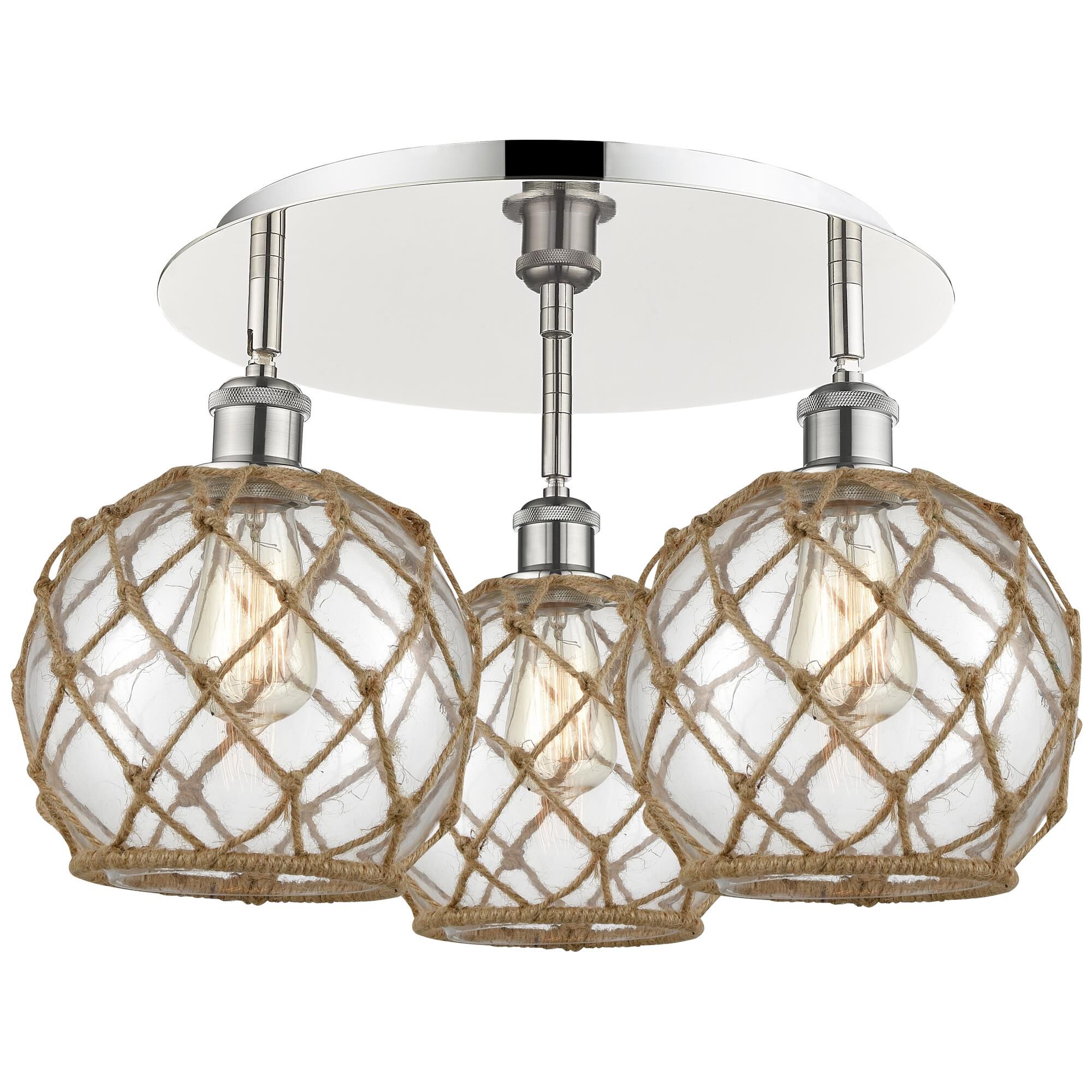 Shown in Polished Nickel finish and Clear with Brown Rope glass