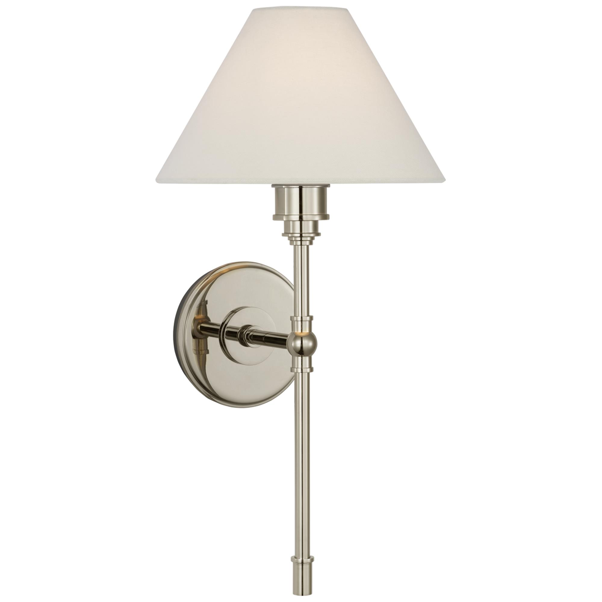 Shown in Polished Nickel finish and Linen shade